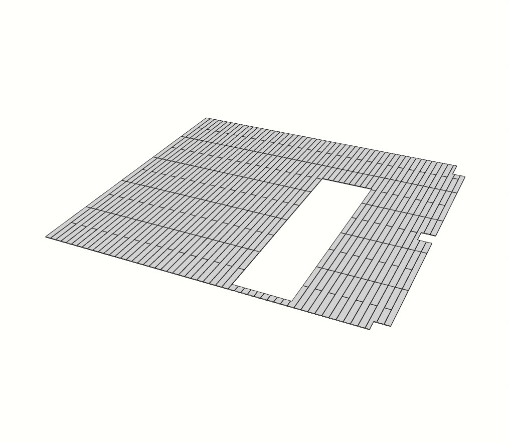 Mezzanine Hardboard Flooring (Part 1): I built the hardboard floor panels combining true to life measurements and used tutorial sessions for some reference - SketchUp Pro modelling. Art Director Luke Whitelock’s course on SketchUp/ Layout.
