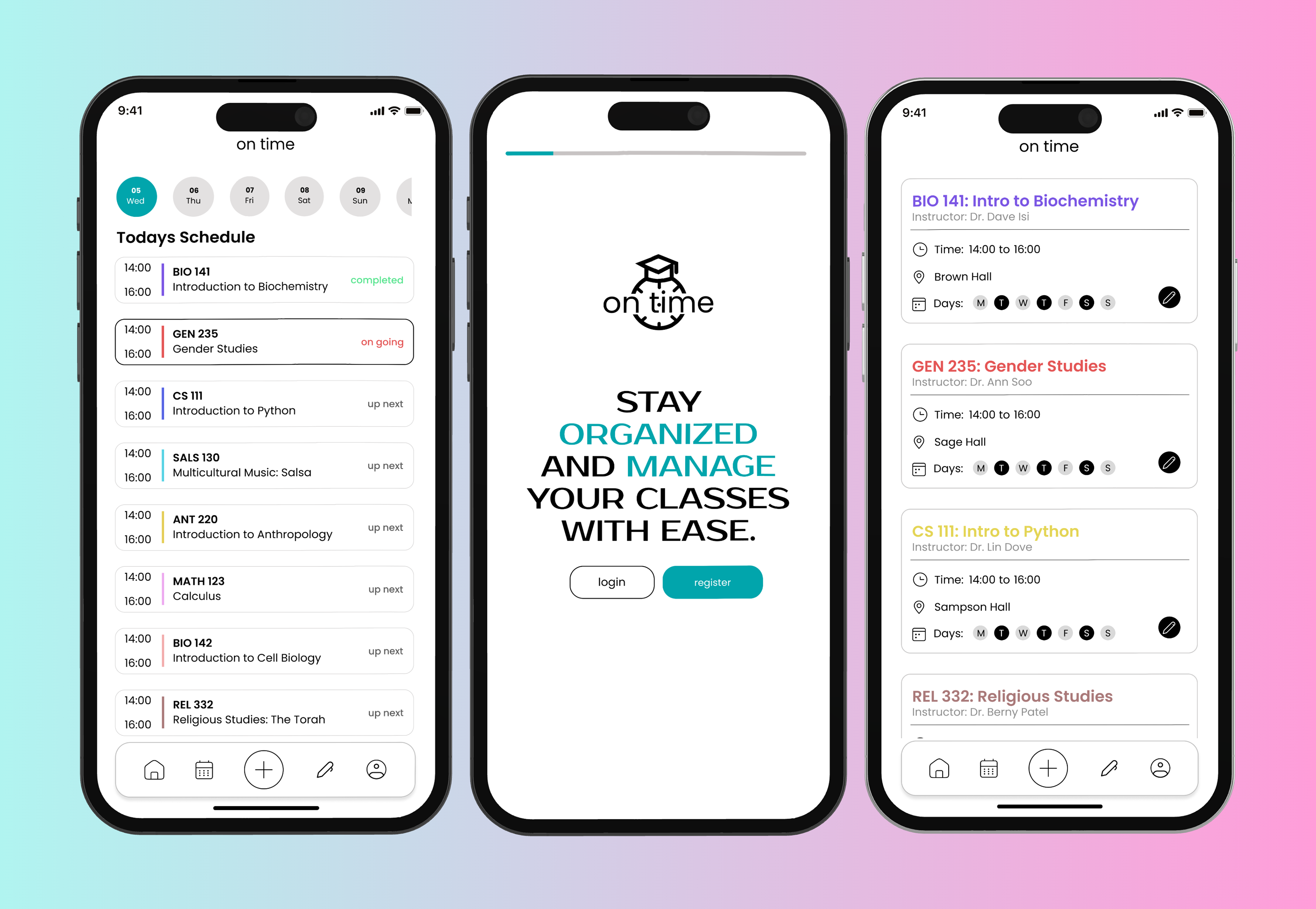 Screens from OnTime App
