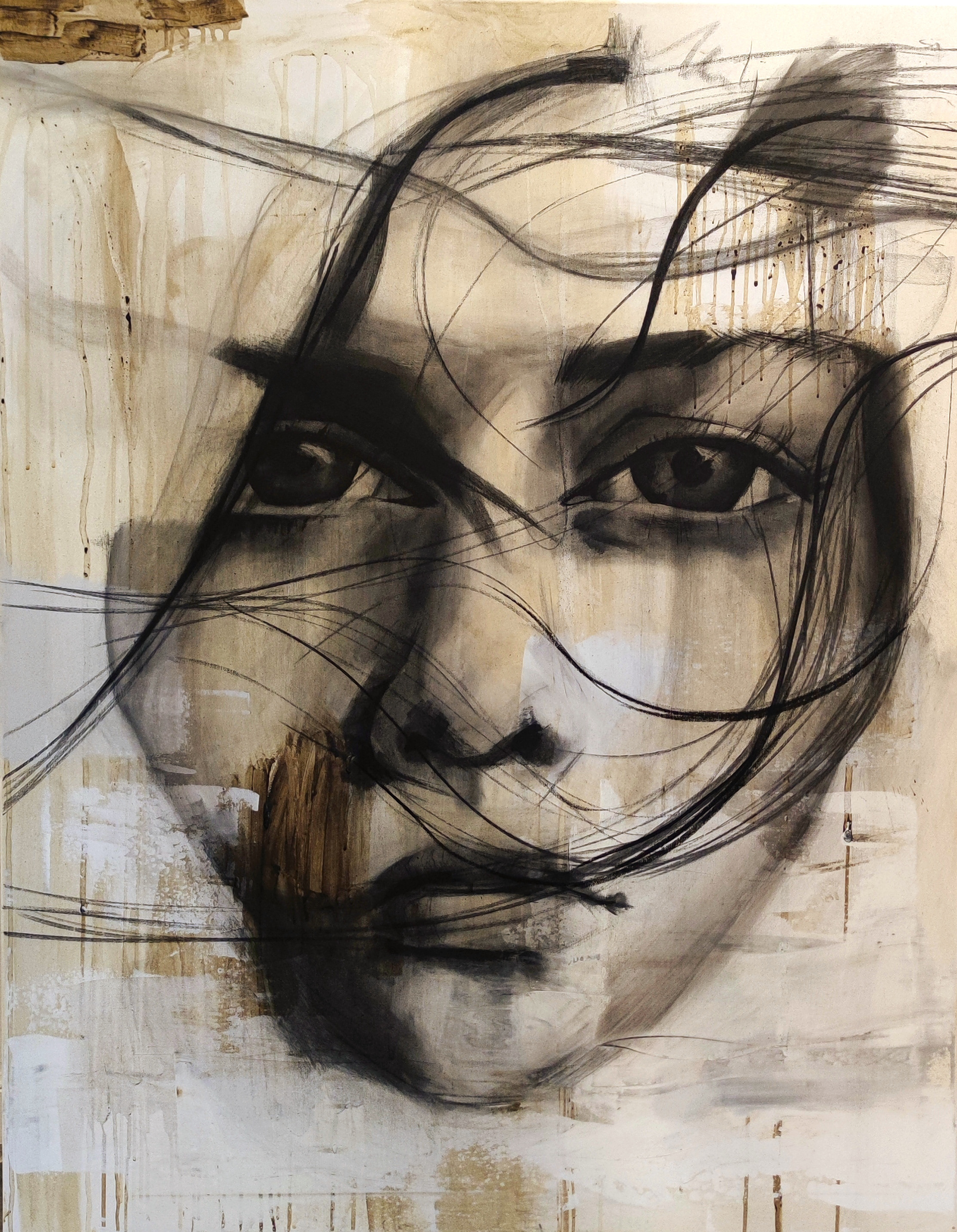 "In her sauce" Acrílico y carbón sobre tela. 150 x 114cm