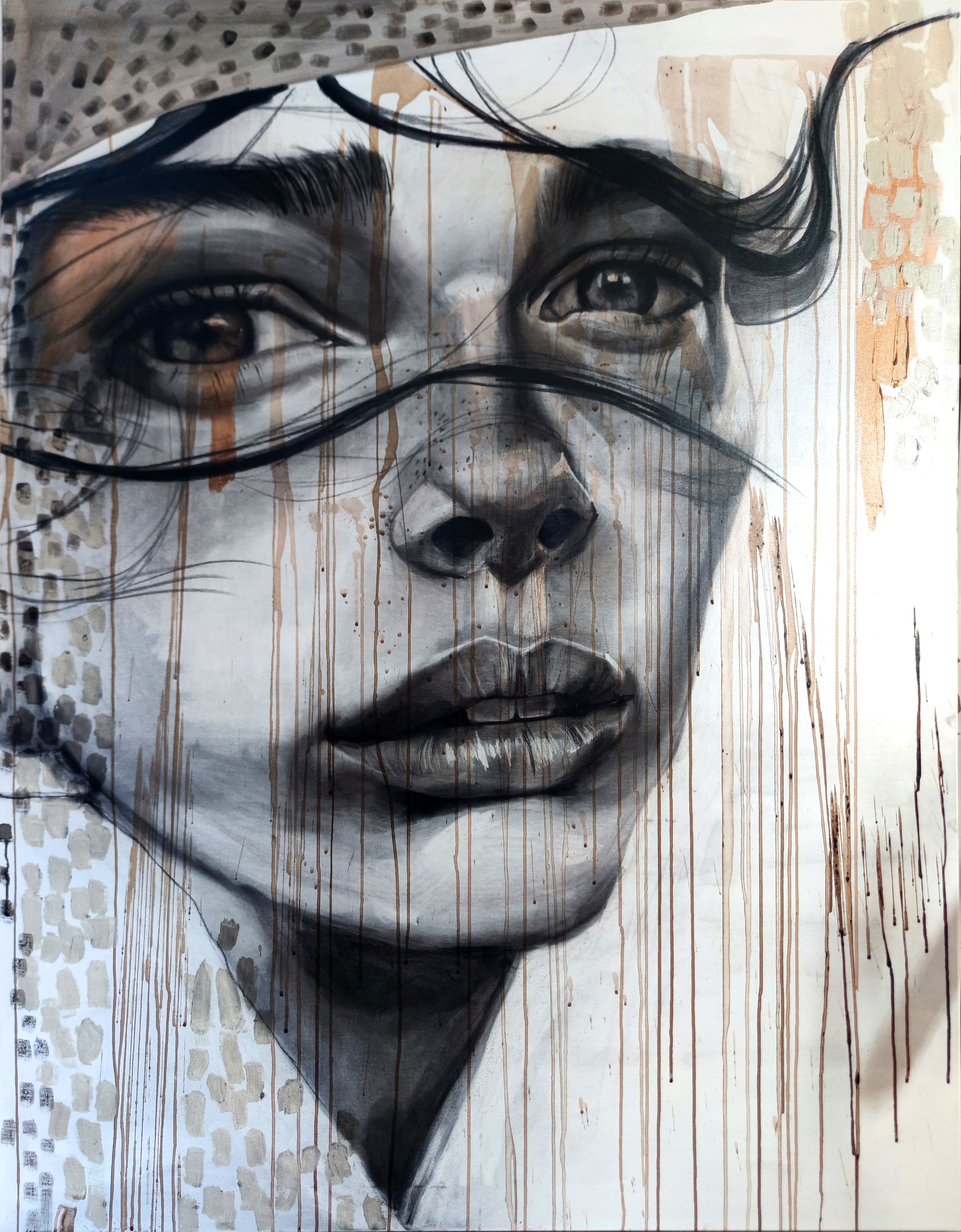 "Compromisos, coMpromesas, realidades" Acrílico y carboncillo sobre tela. 150 x 114cm"