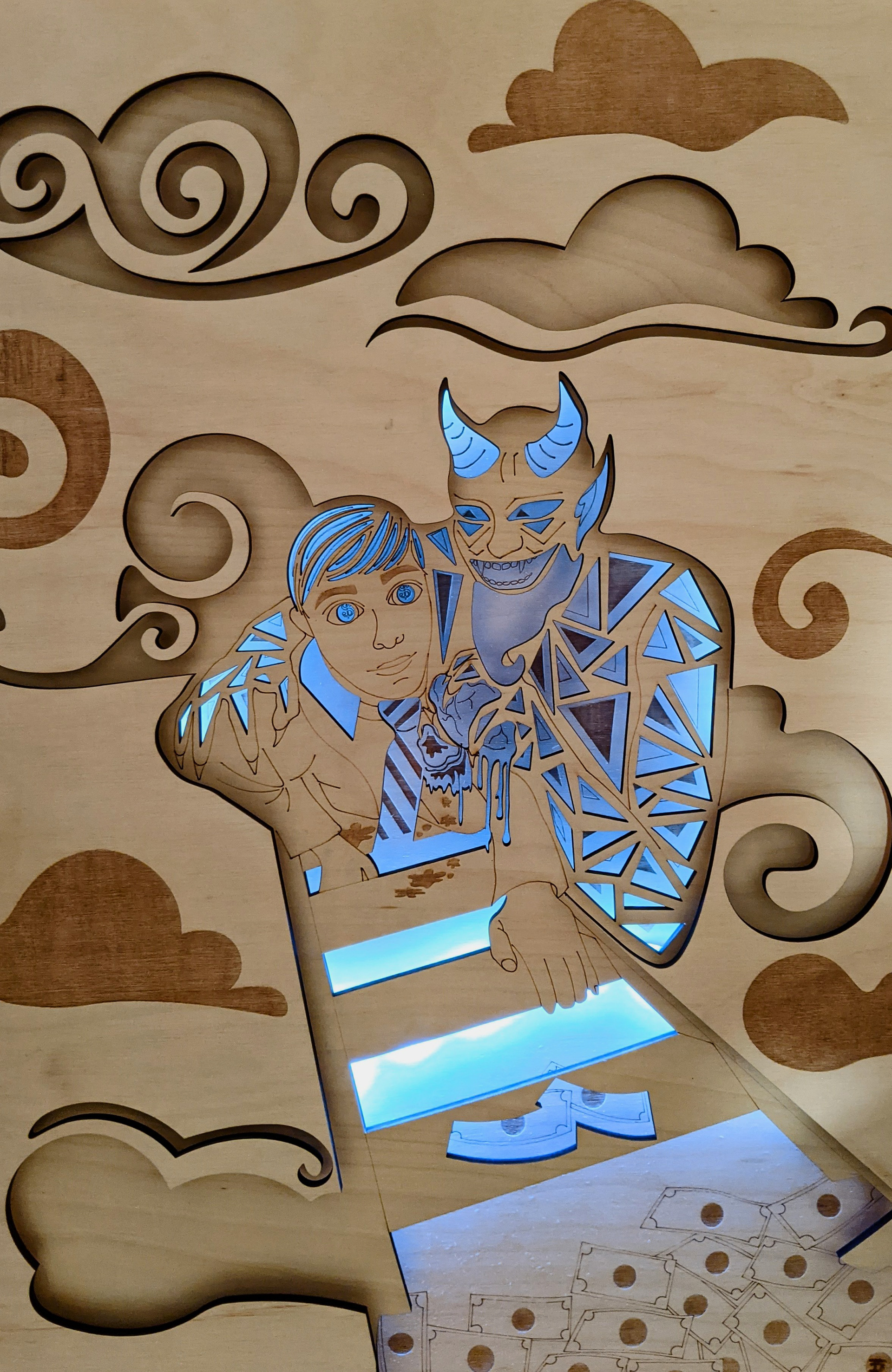 Fairy Tales vs. Global Issues: The Tale of The Stairs vs. Materialism, laser cut birch wood