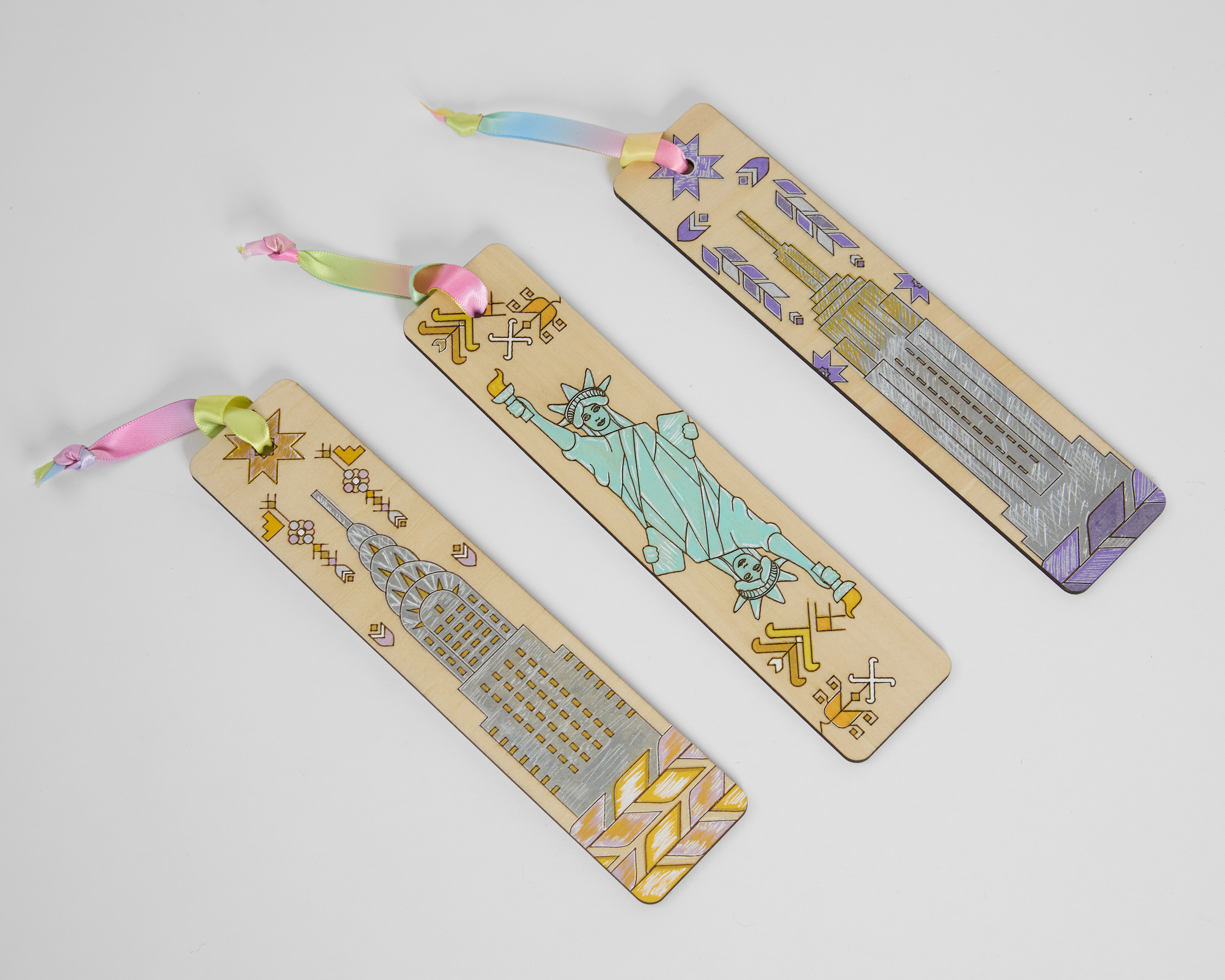 'From New York with Love' bookmarks, laser cut wood and acrylic