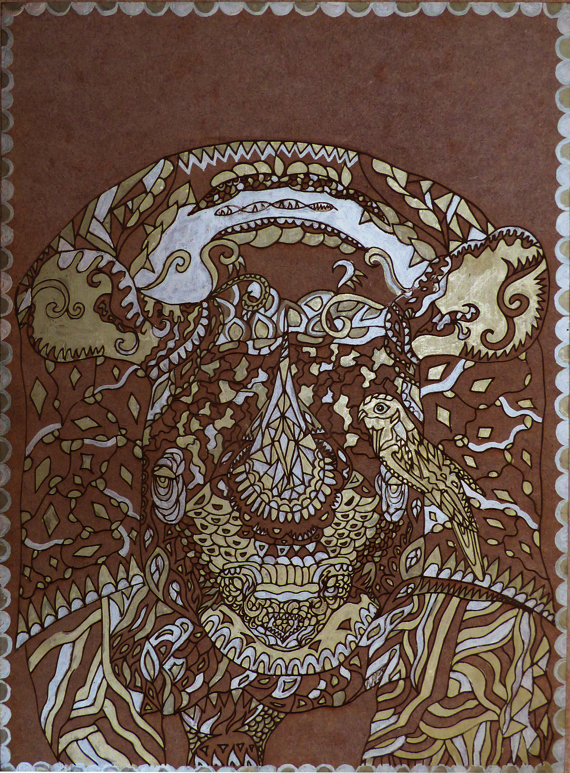 Rhino, lasercut and gold ink