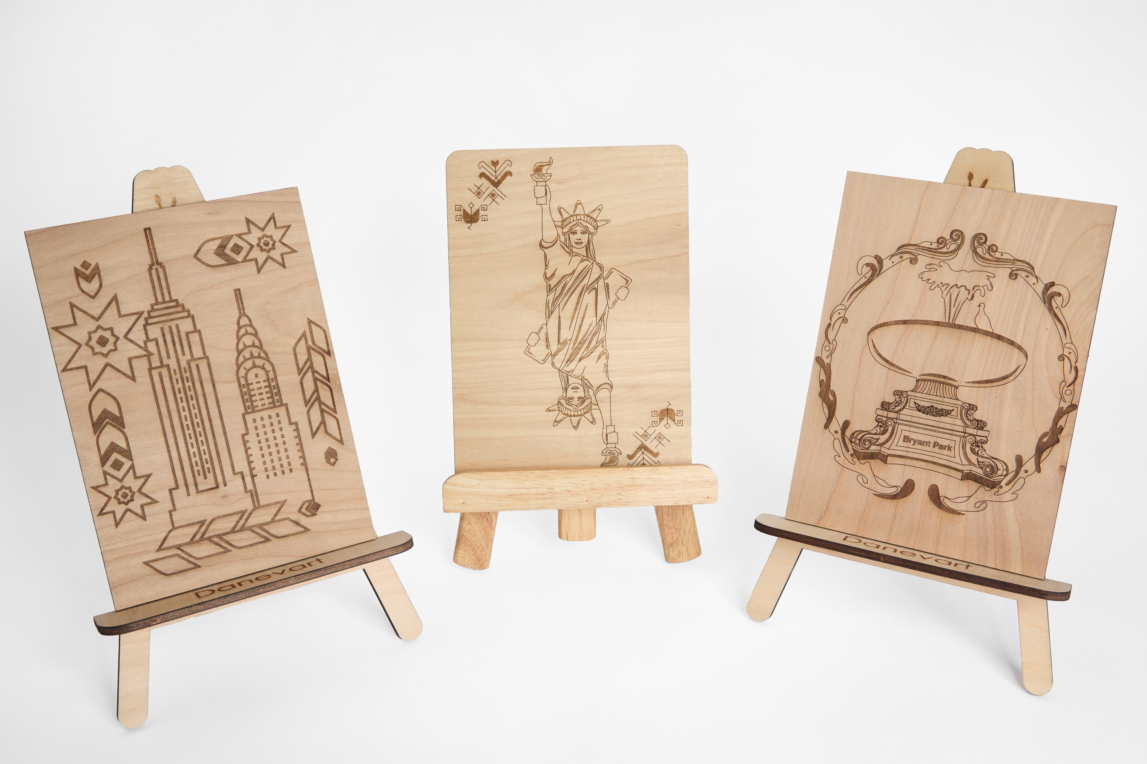 'From New York with Love', laser cut wood postcards