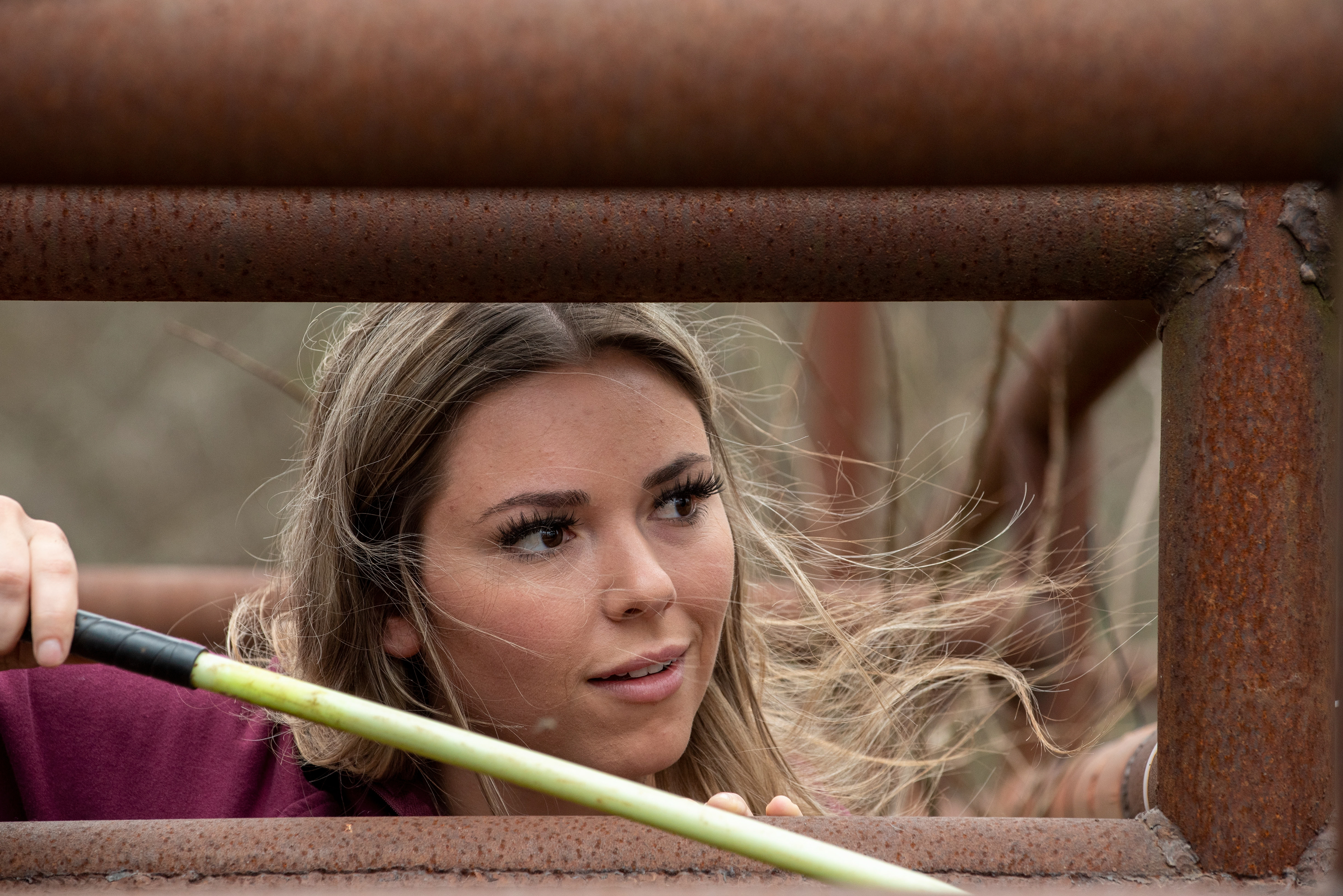 Kay working the chute