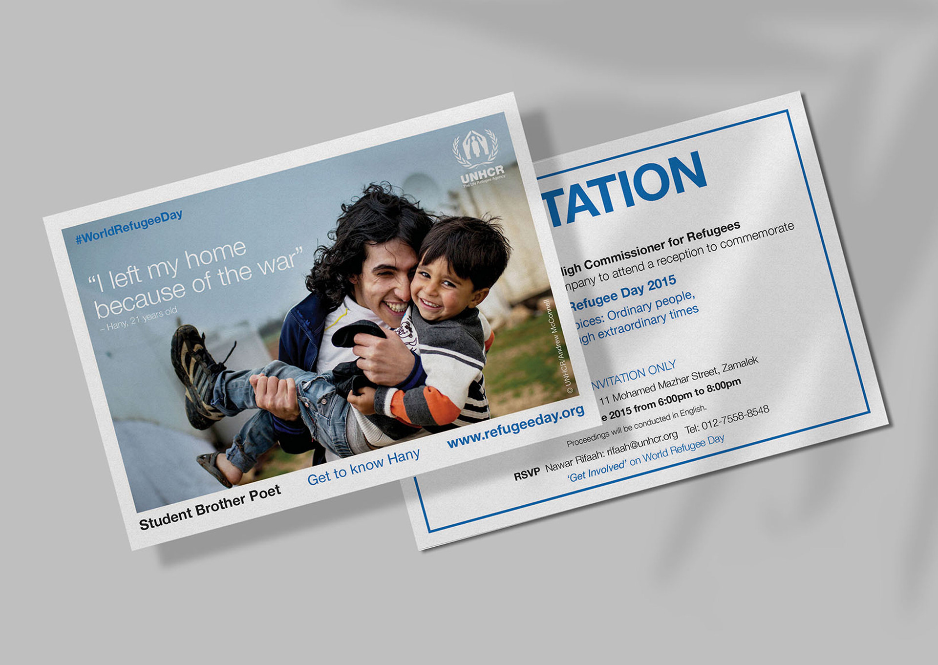Charity event design for Refugee Day postcard invitation