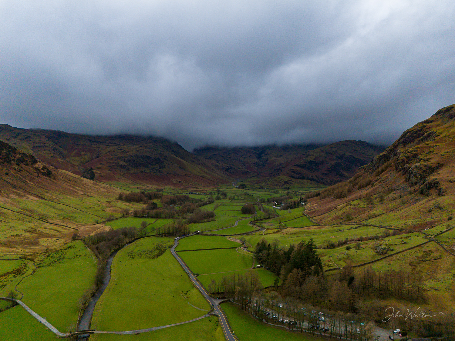 Blea Tarn road above Wall End, looking into the head of Great Langdale