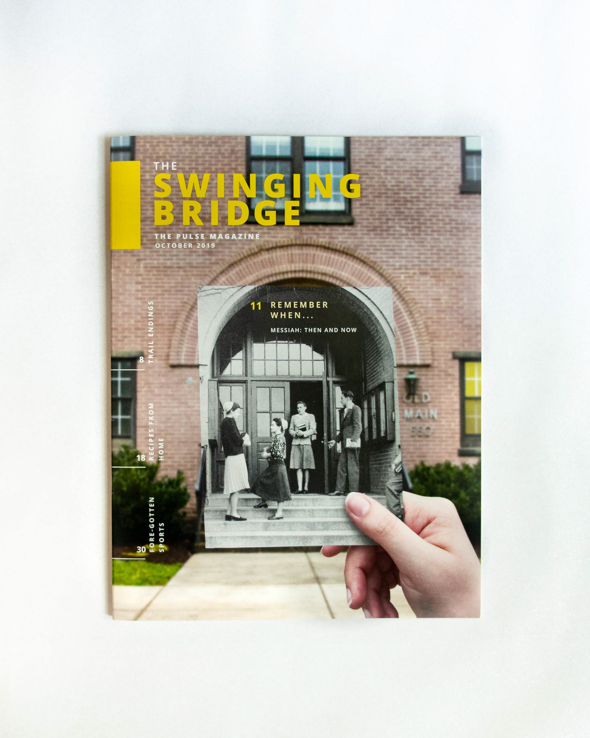 Then-and-now photo staging for Homecoming issue
