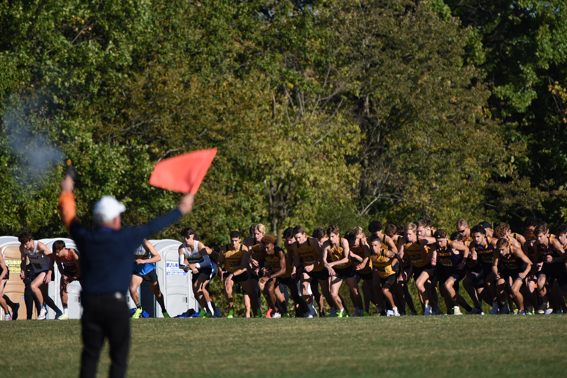 Men 8k runner’s line up on Friday, Sept. 30, 2022 at Gans Creek Cross Country Course in Columbia. Over 20 teams competed in the cross country meet, with Mizzou men placing 7th overall.