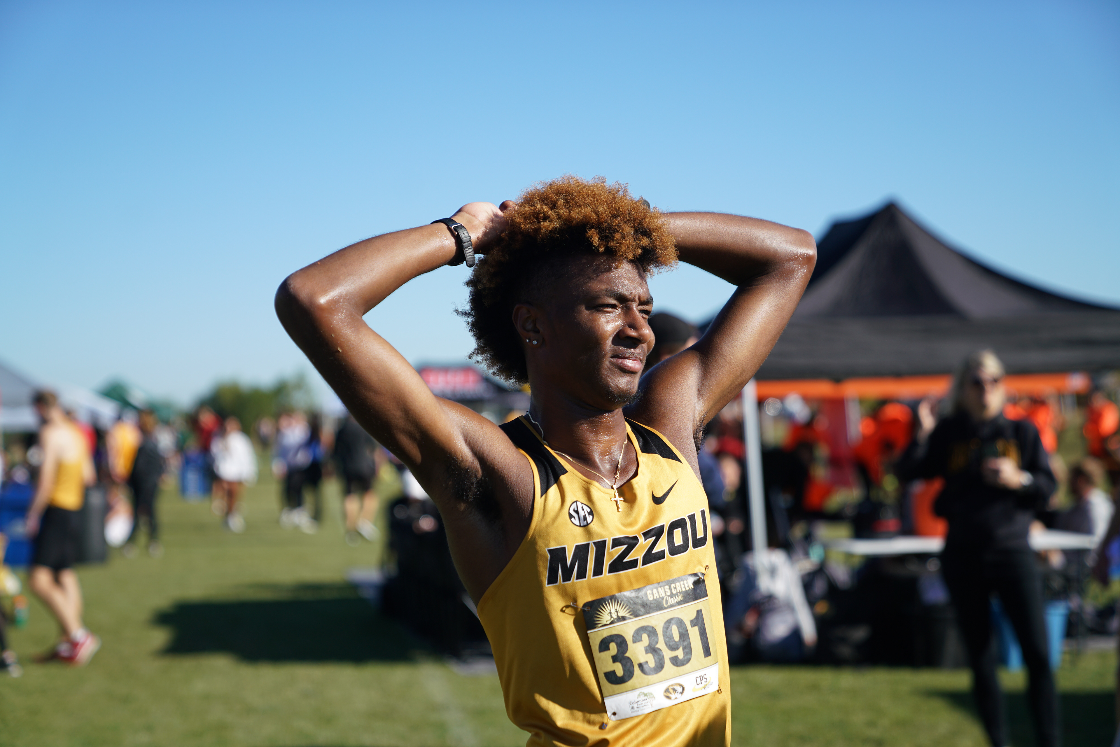 Royce Fisher cools down on Friday, Sept. 30, 2022 at Gans Creek Cross Country Course in Columbia. Gans Creek Cross Country course will be the venue for this years NCAA regional cross country meet