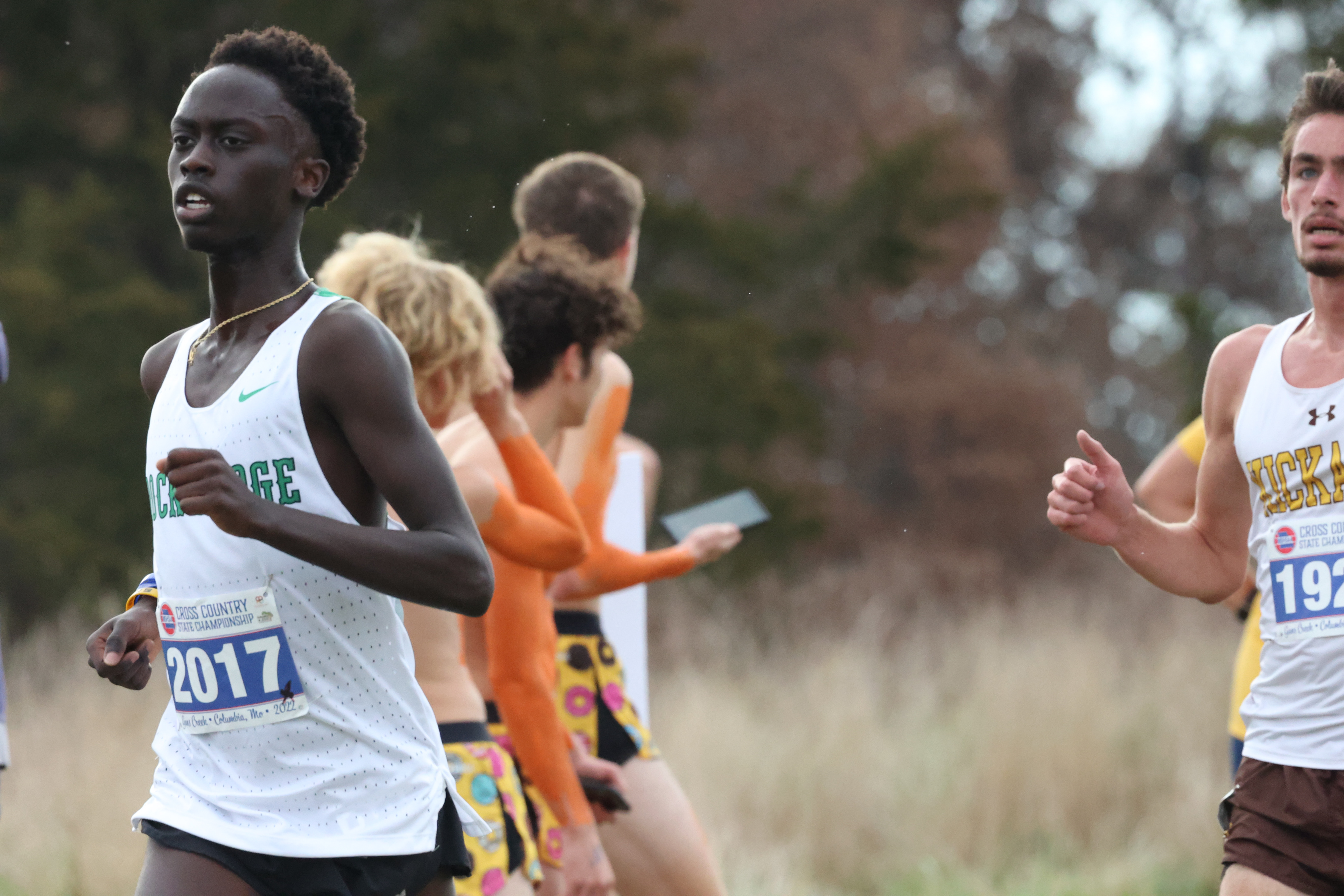 Ian Kemey sweats as he runs in the 5k on Friday at Gans Creek Recreation Area in Columbia, Missouri. Ian finished the 5k in second place with a time of 15:12.7.