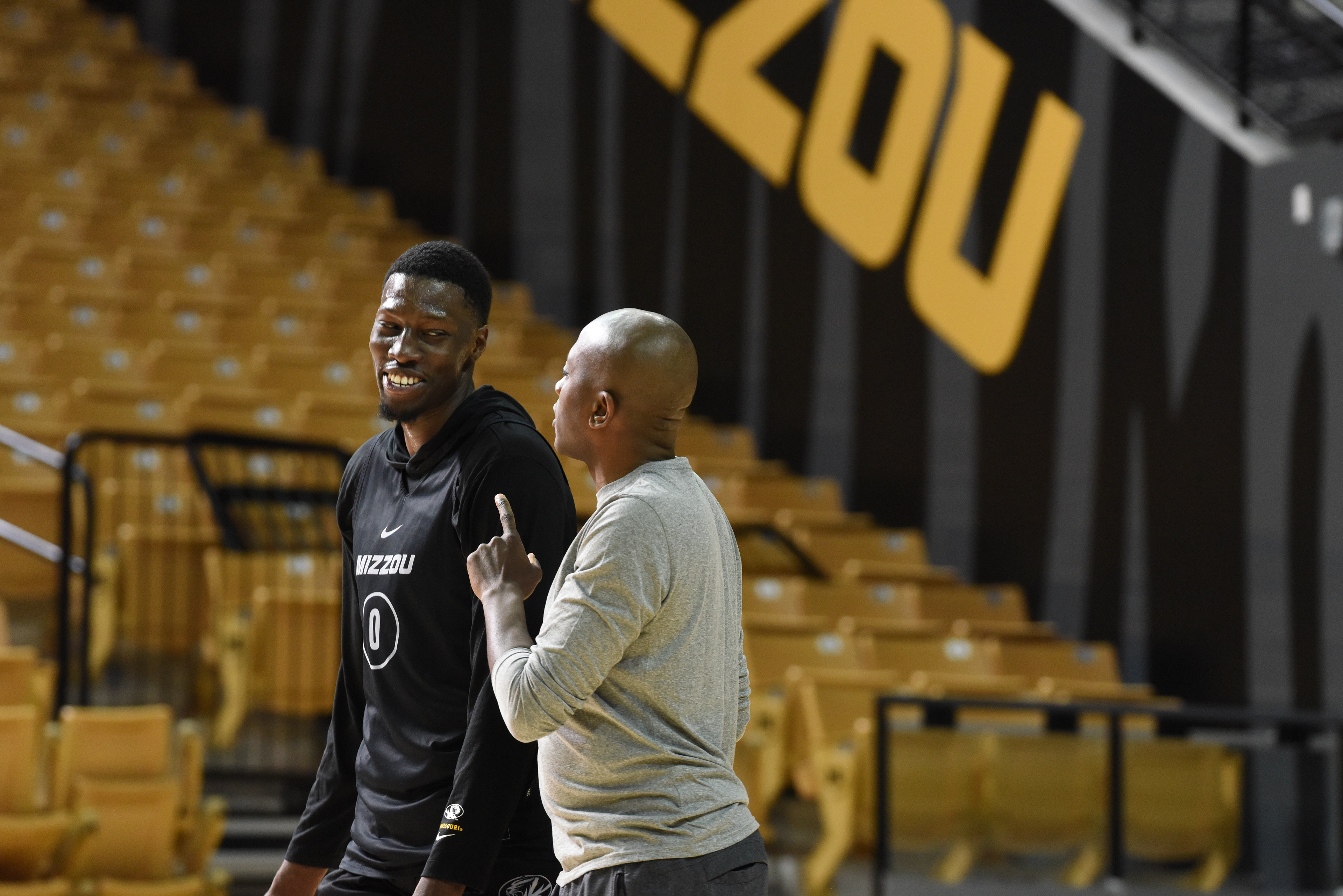 Mohamed Diarra(left) and Dennis Gates talk on Saturday, Oct. 22, 2022 at Mizzou Arena in Columbia. Diarra will be entering his junior year, with an allotted three more season of eligibility after this season.