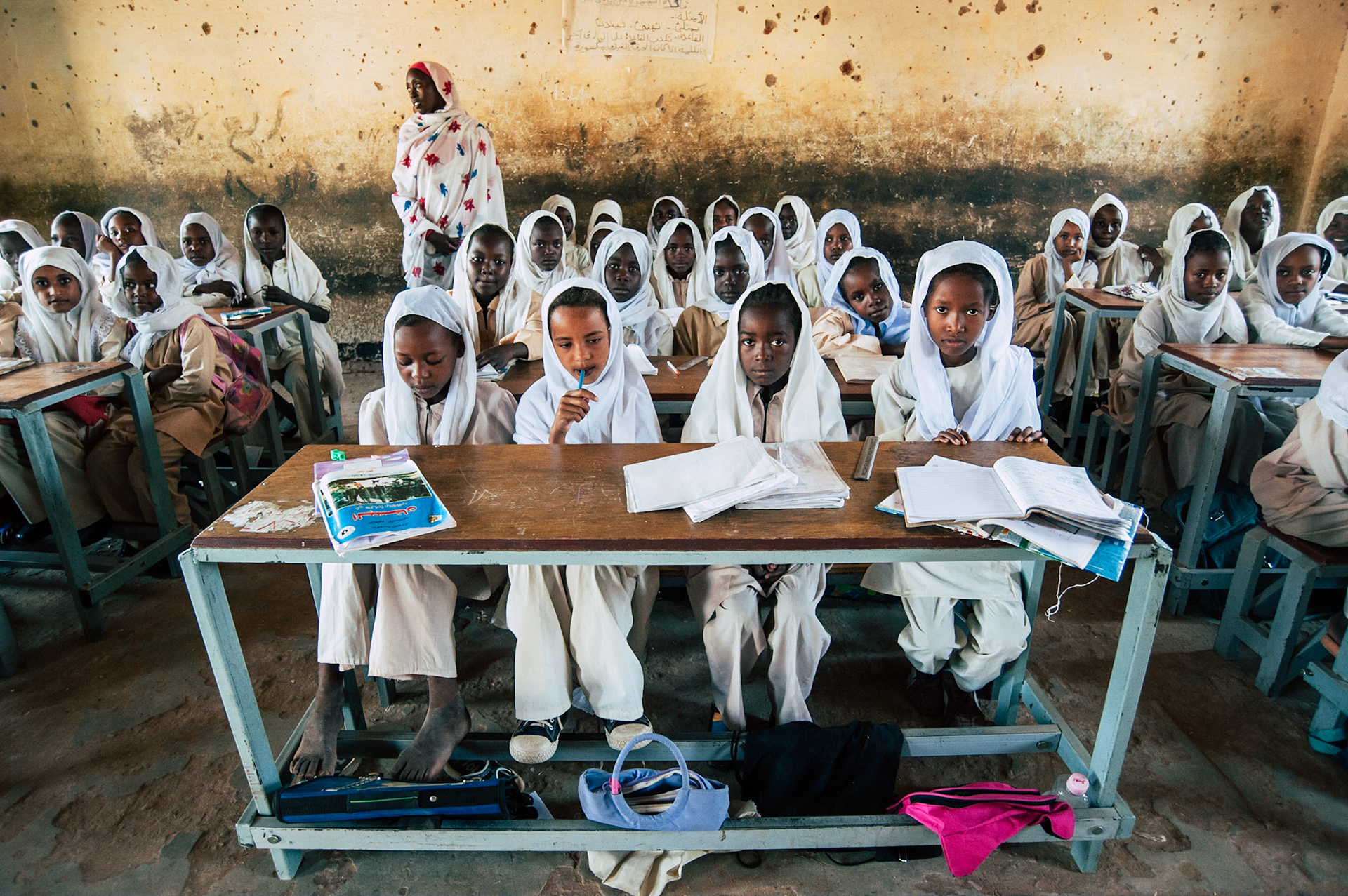 Darfuri girls sit in a classroom in El Fasher, Sudan.
