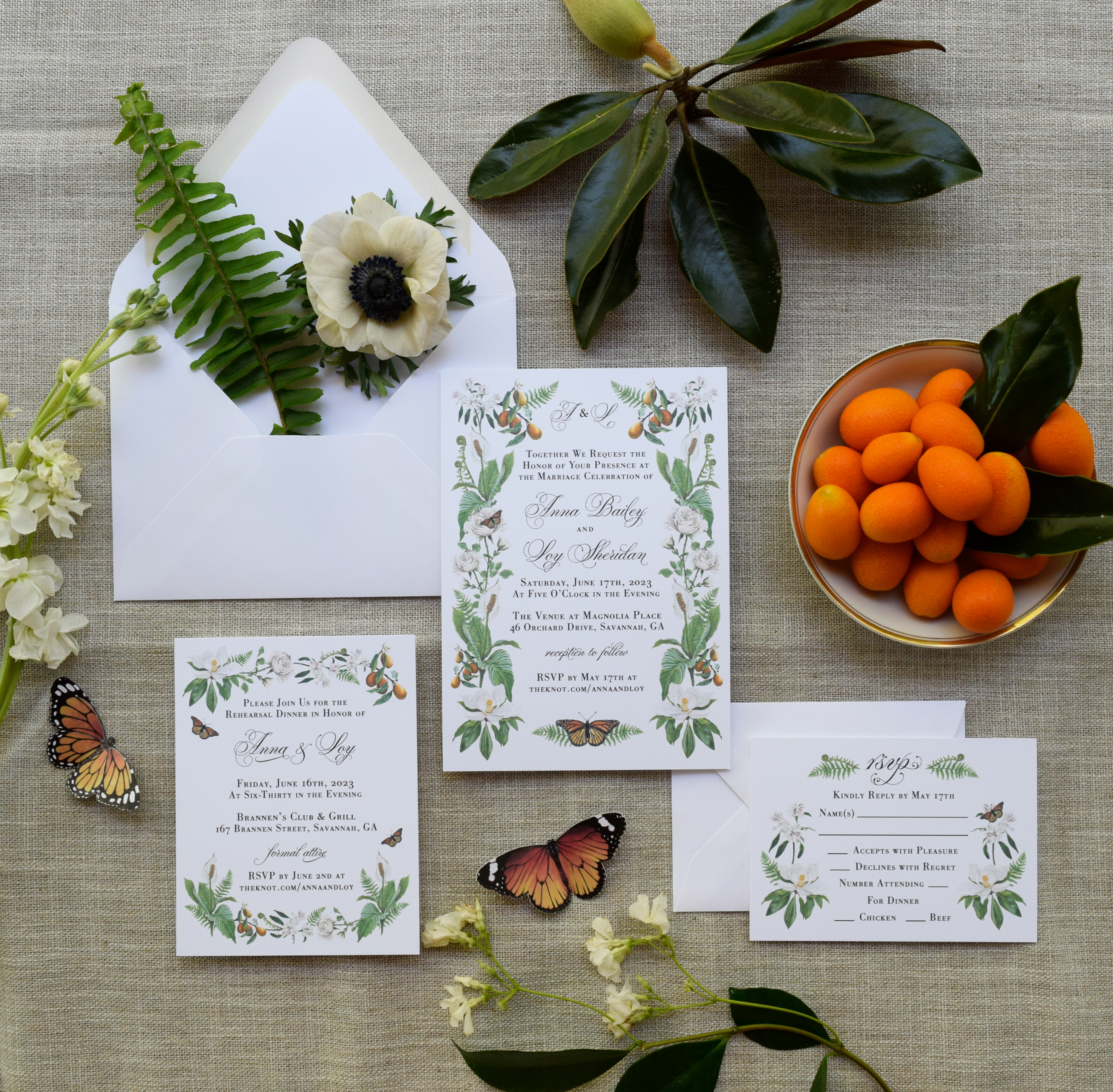 set of the invitation, enclosure card, RSVP card, and envelope