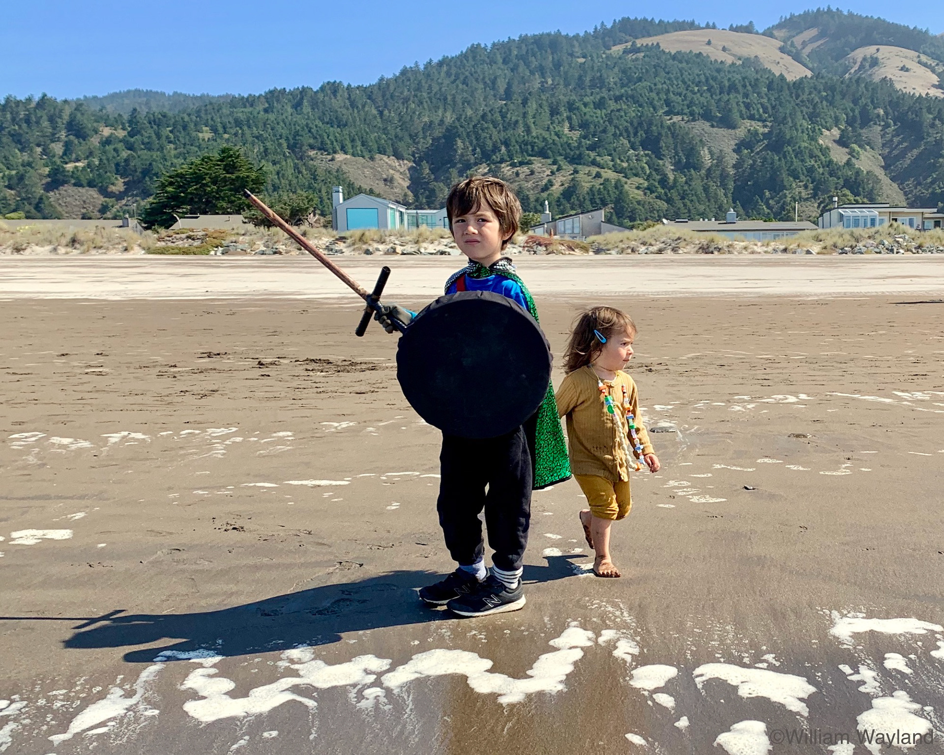Child at Stinson Beach in Knight Costume by William Wayland