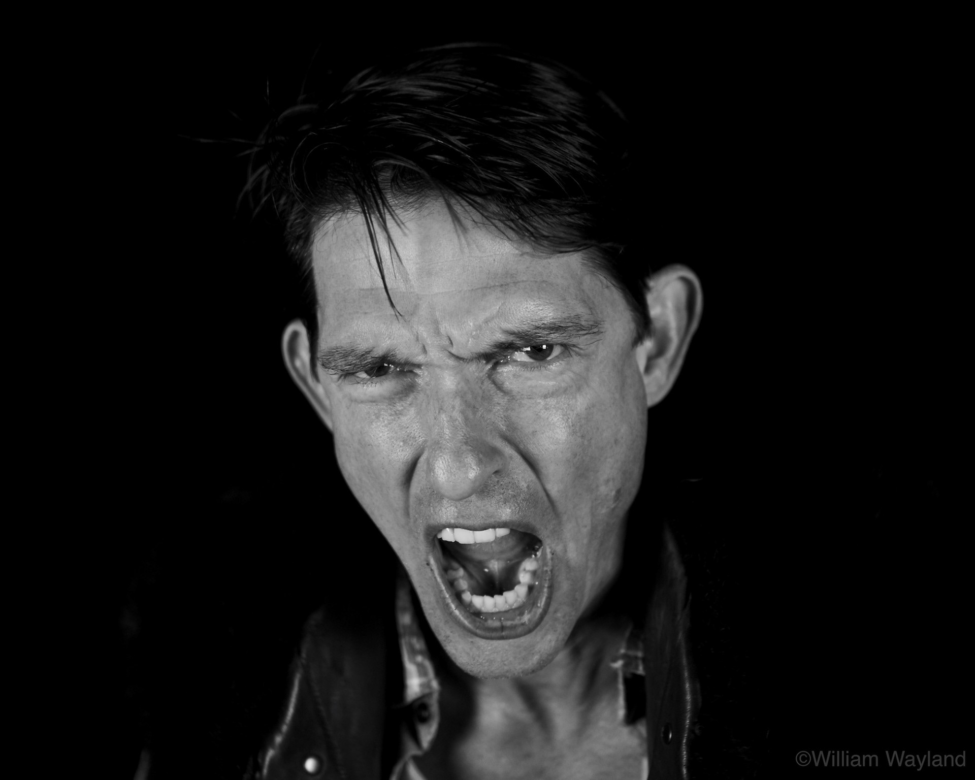 Black and white portrait John Humphreys screaming by William Wayland