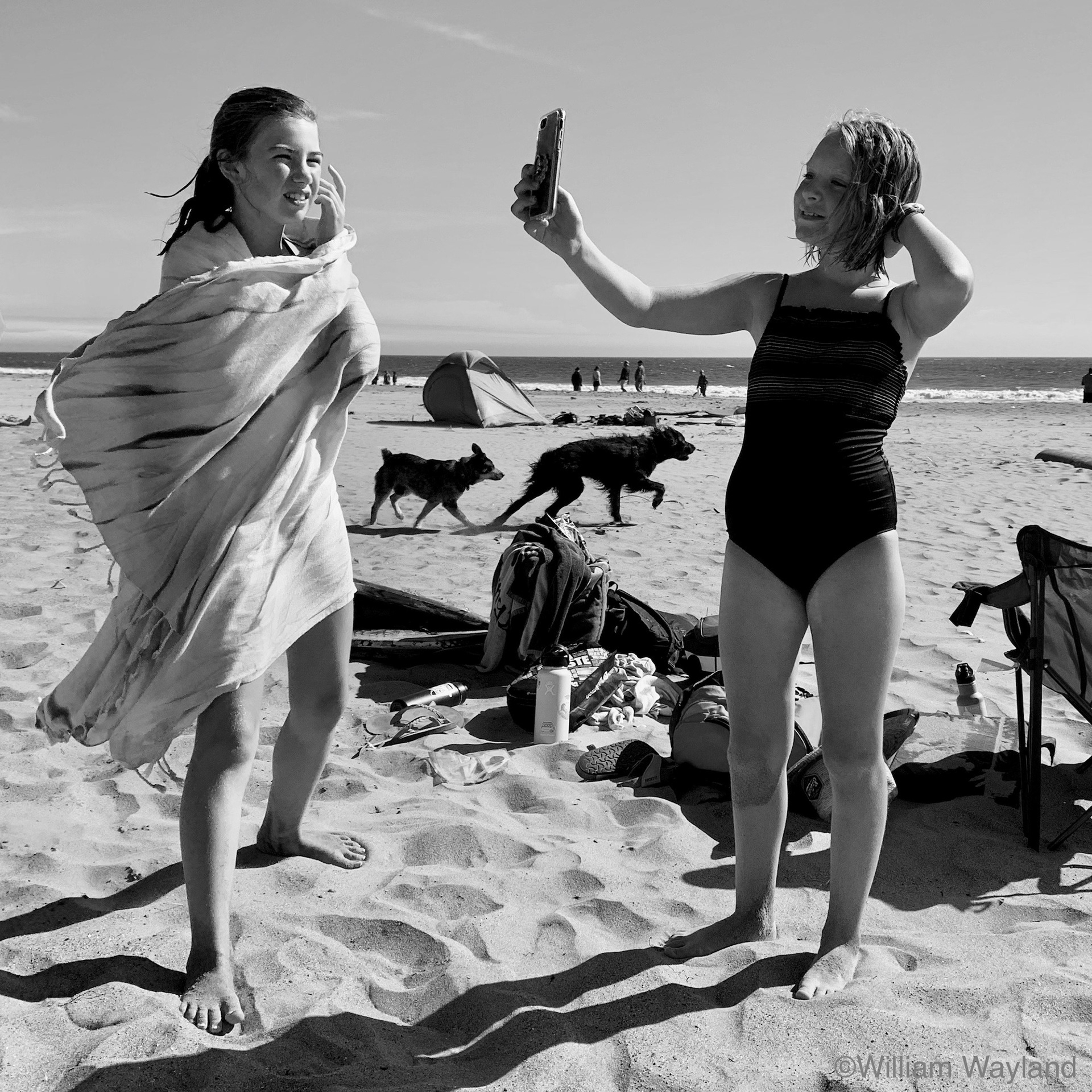 Girl at Stinson Beach taking selfie