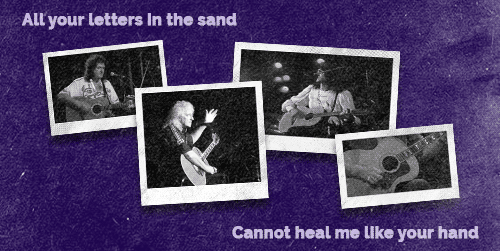 Clips of Brian May trough the years to match the time passing aspect of the song