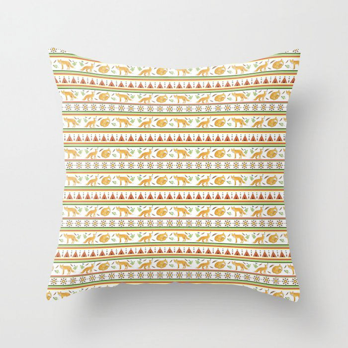 Foxes & Tipis on white | Throw Pillow at Society6