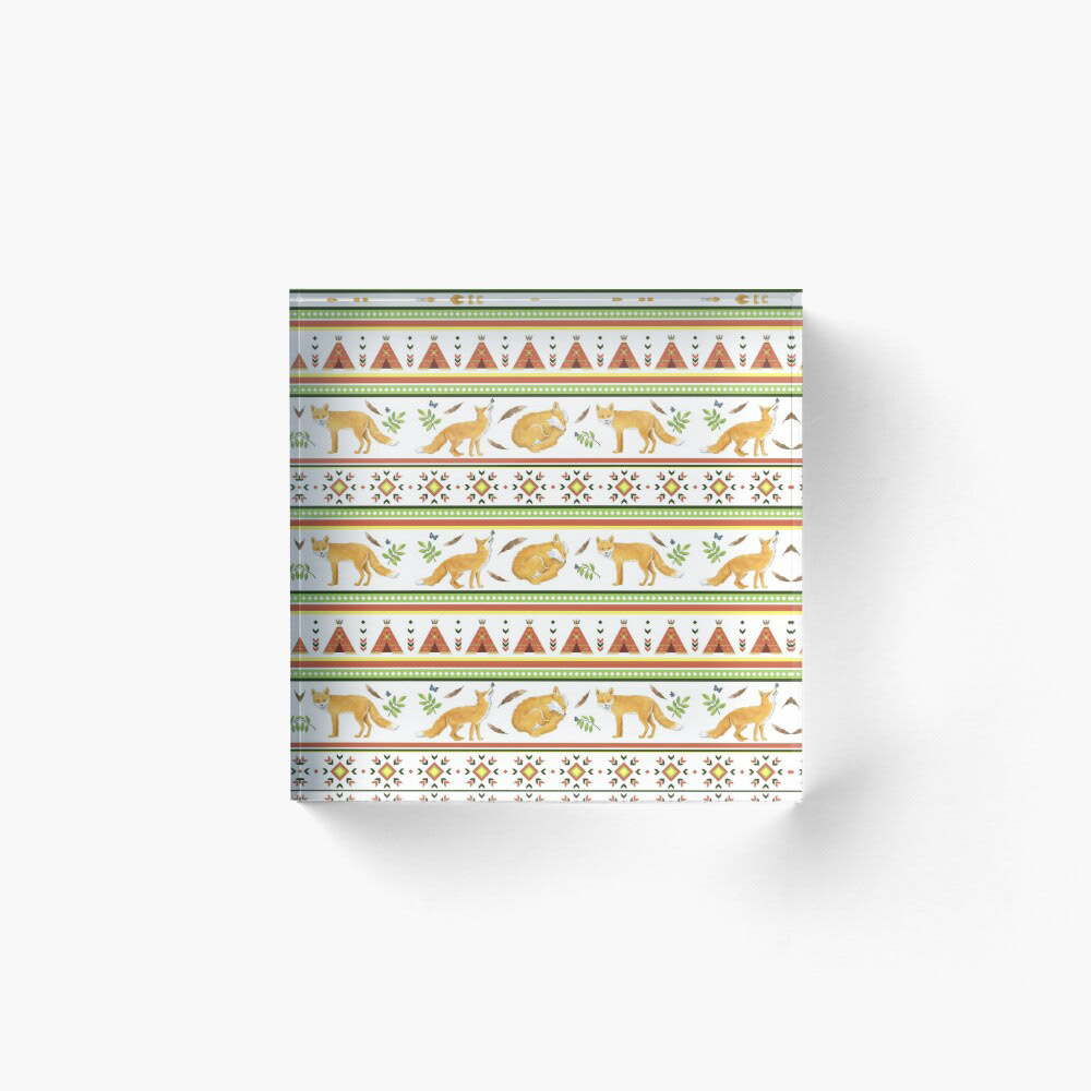 Foxes & Tipis on white | Acrylic Block at RedBubble