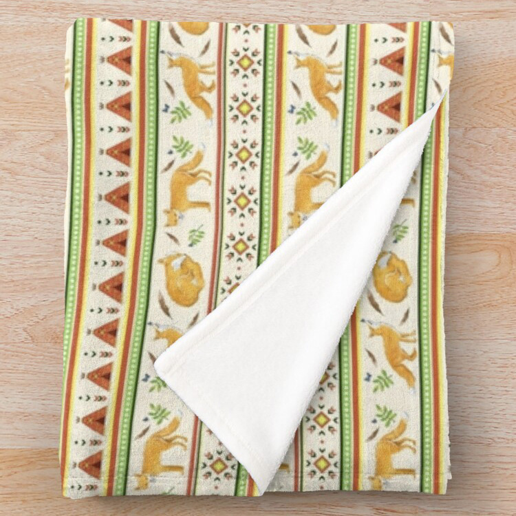 Foxes & Tipis on cream | Blanket at RedBubble