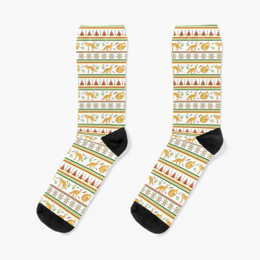 Foxes & Tipis on white | Socks at RedBubble