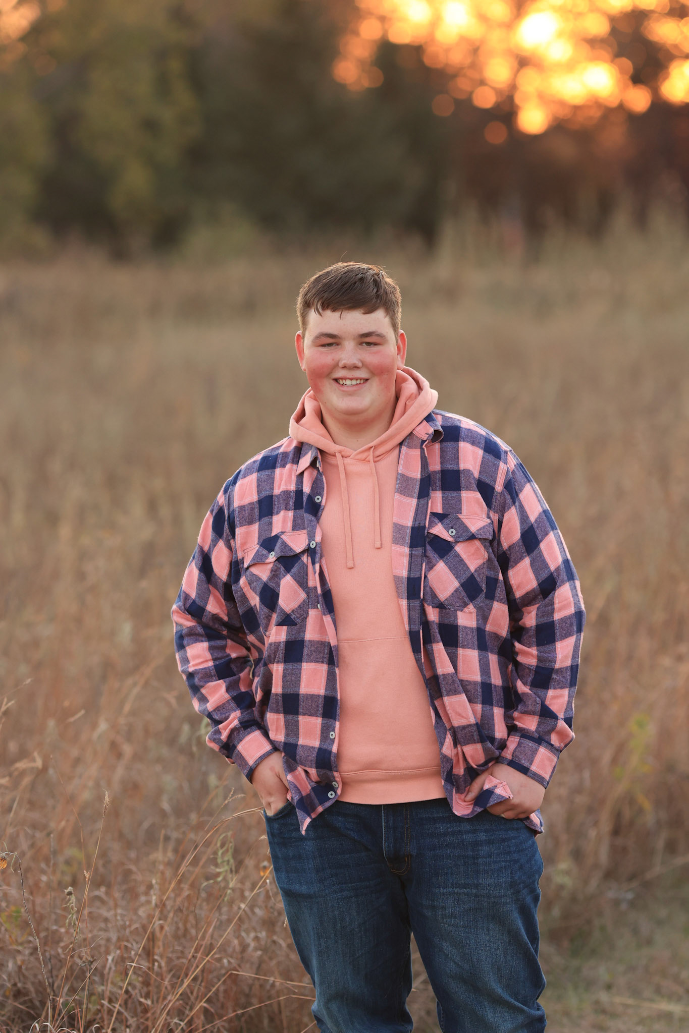 Standing in Grass Plaid Shirt 2
