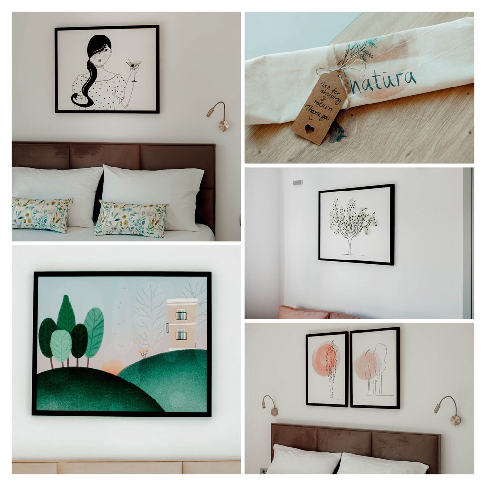 Art work on walls in Nautra rooms