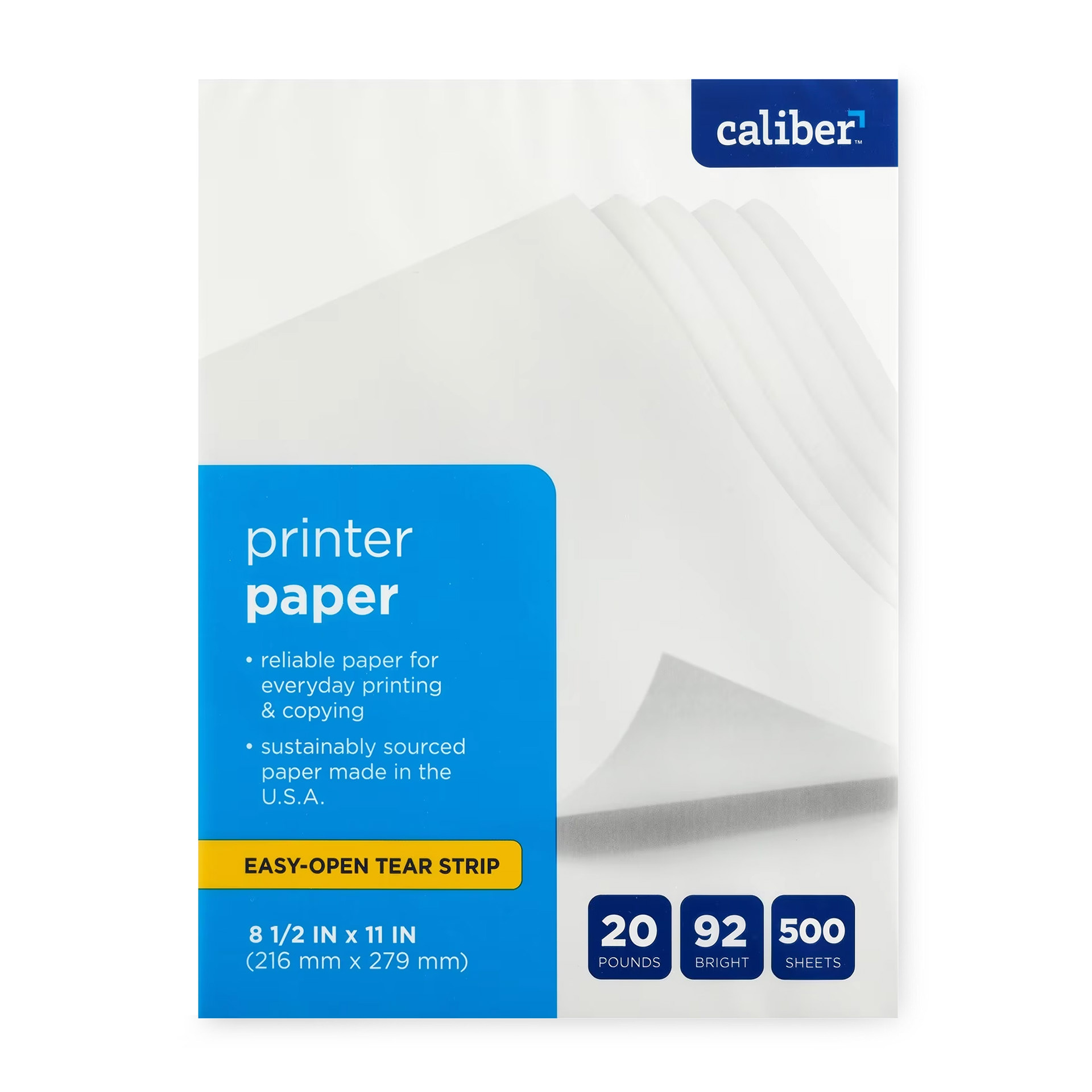 Caliber Printer Paper, 8 1/2 x 11, 20 Lb., 92 Bright