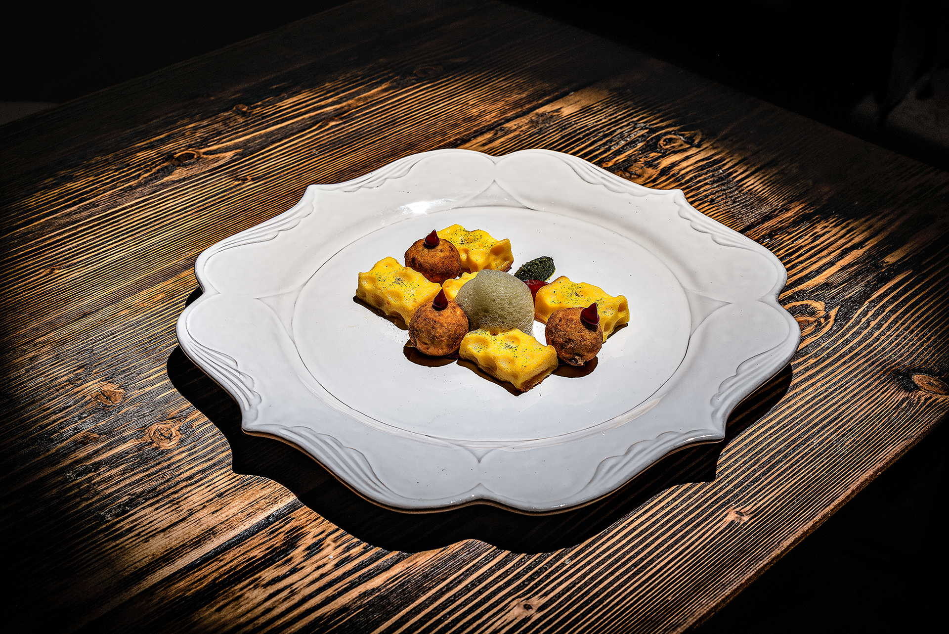 Flan di toma, ceci, lamponi e menta
