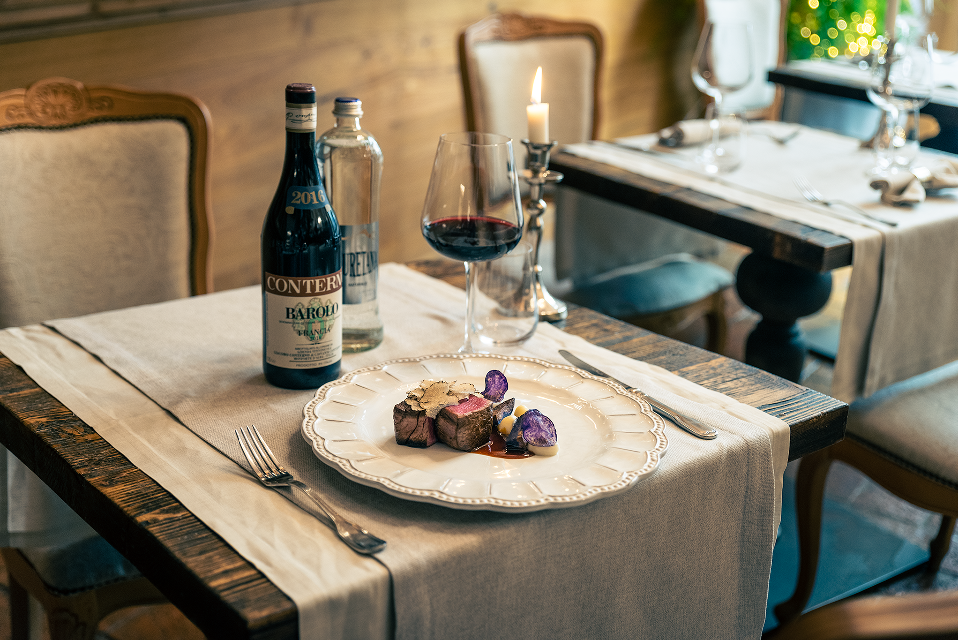 Filetto di Manzo, cavolfiore alla vaniglia, patate violette viola, tartufo nero