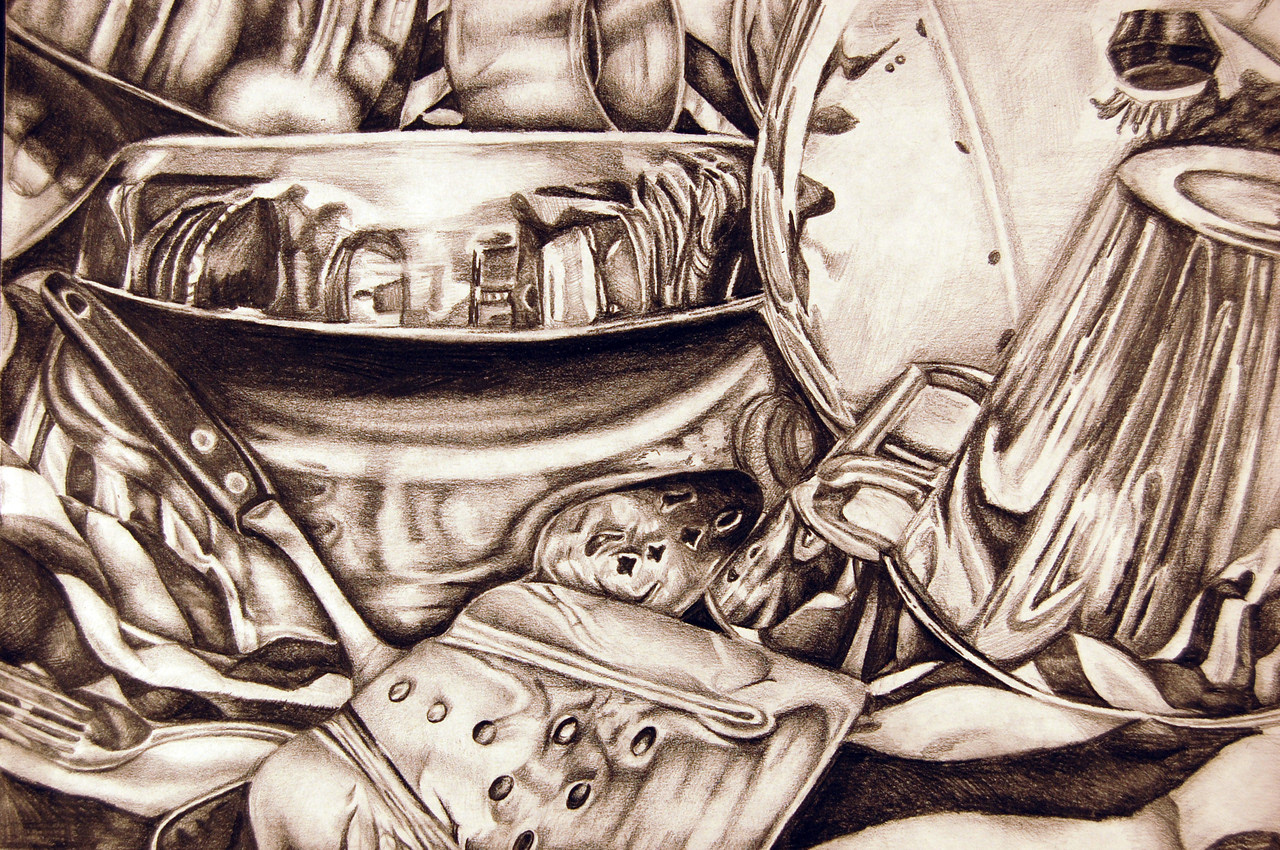 Metallic Study, graphite on paper, 10 x 6