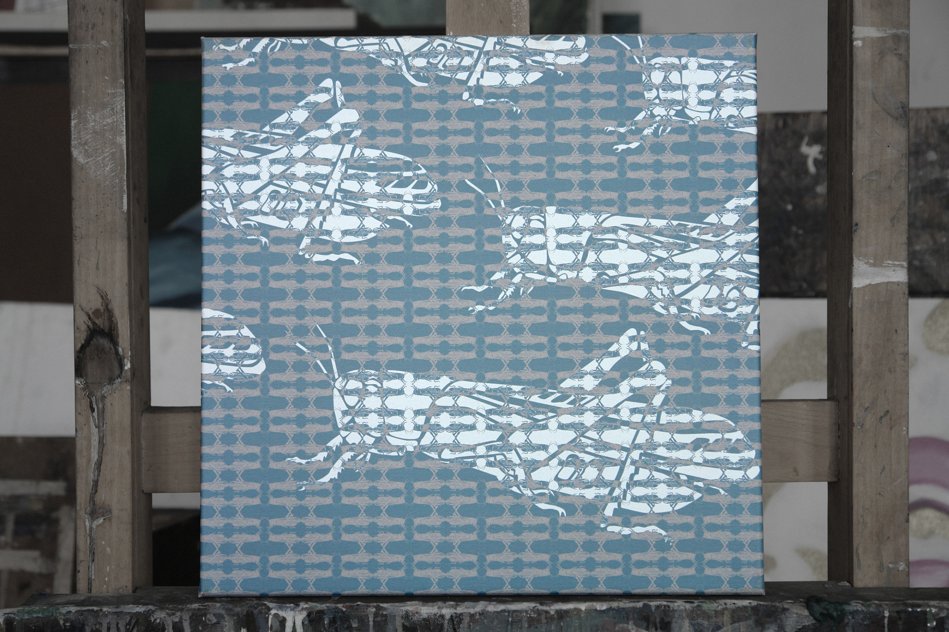 grasshoppers, print on canvas