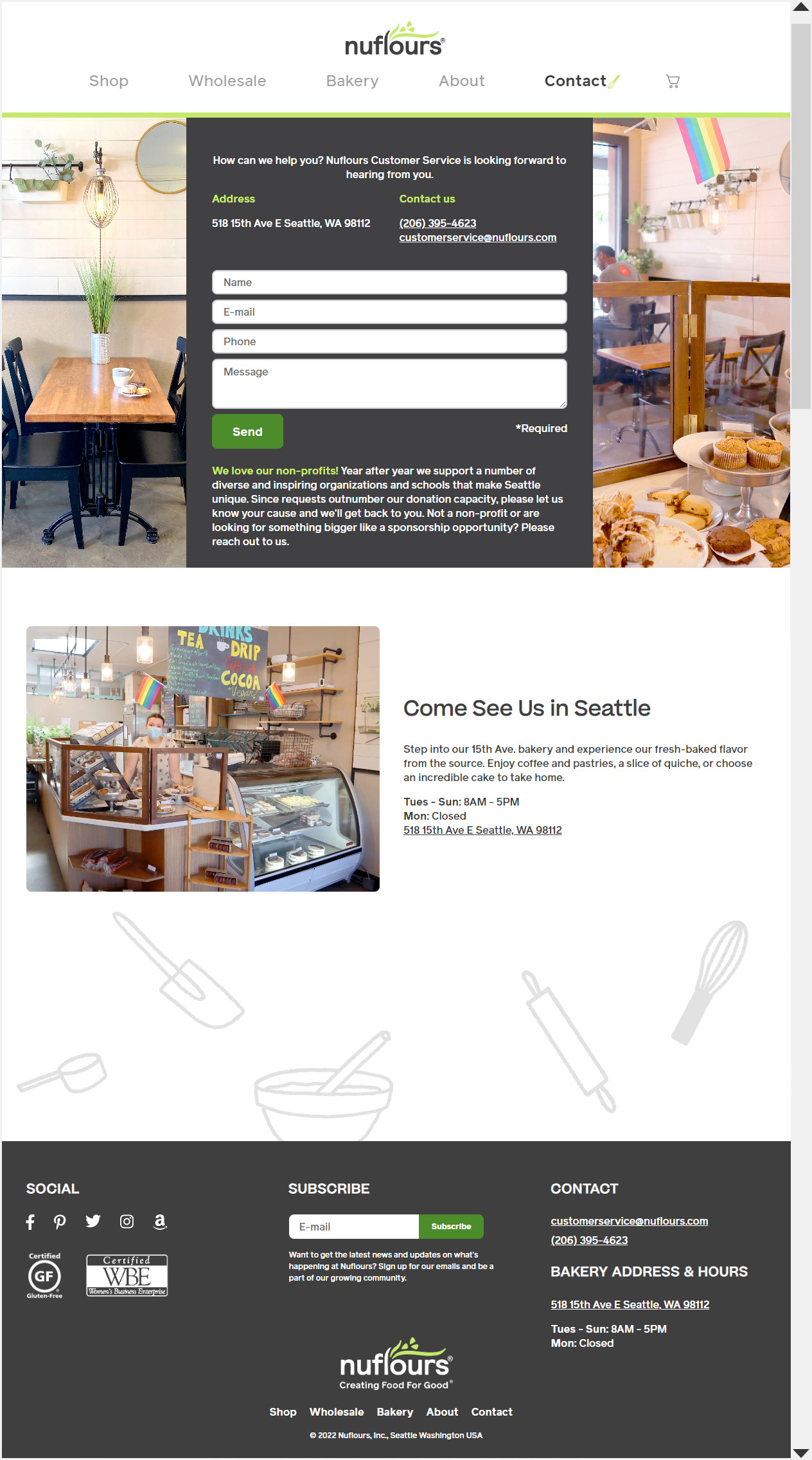 screenshot of website contact page
