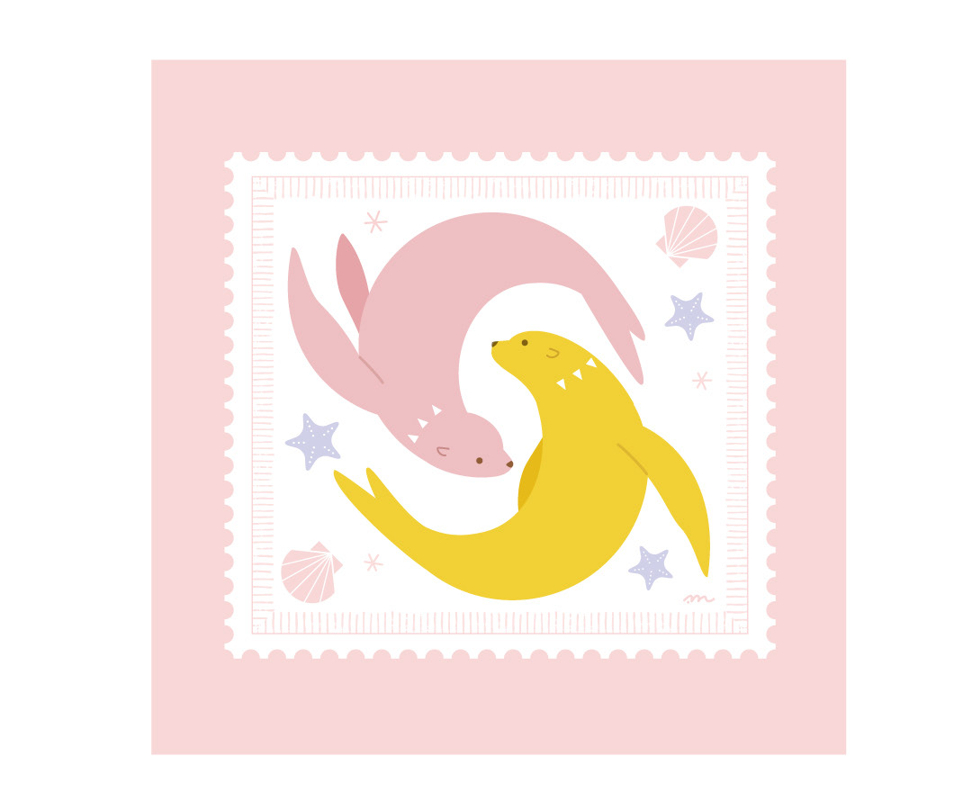 戯れる2頭のアシカ