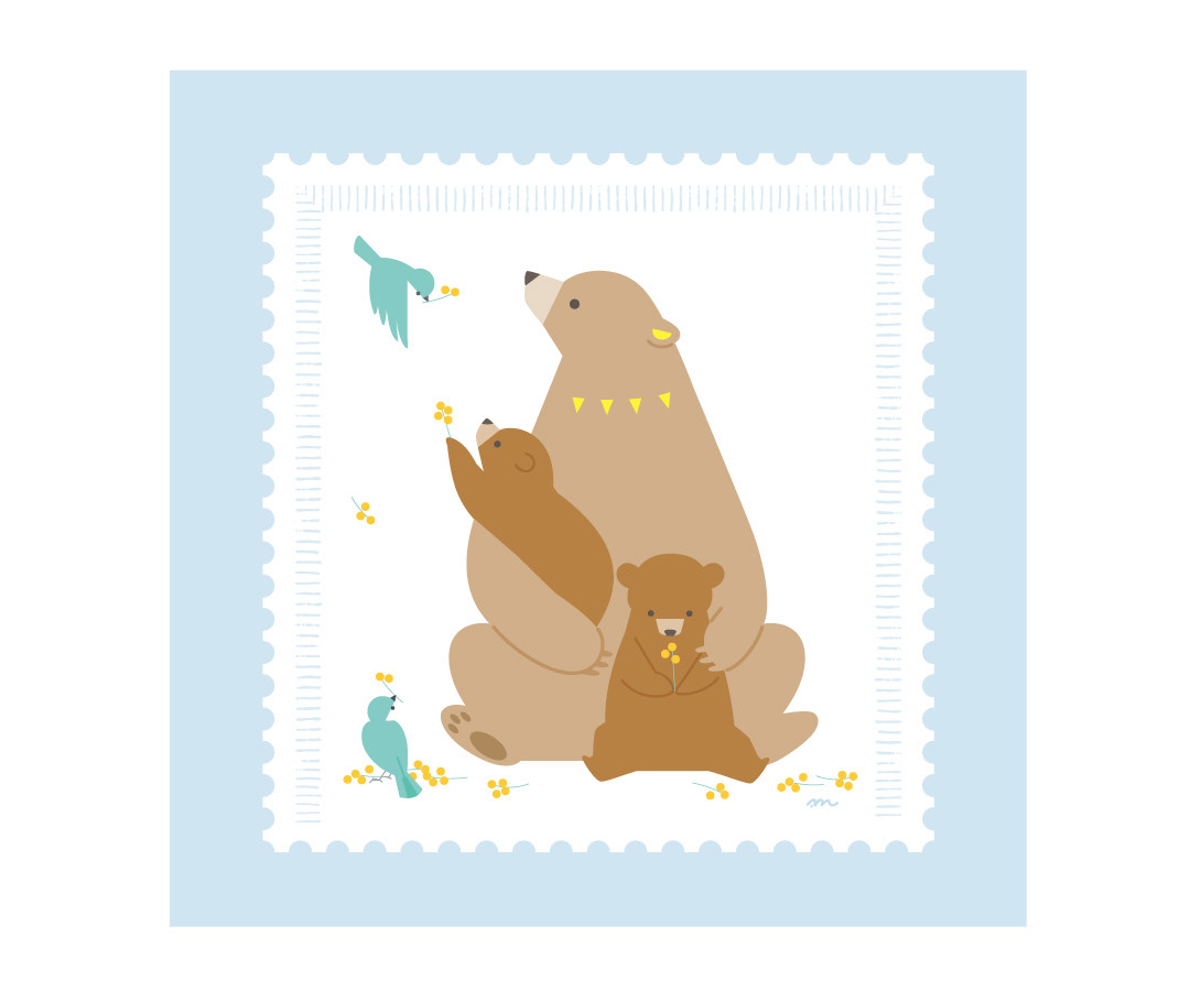 クマの親子と小鳥たち