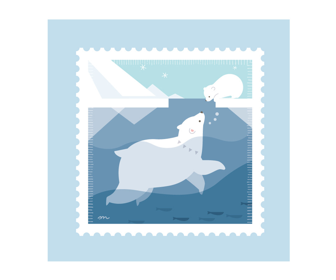 氷山とホッキョクグマの親子