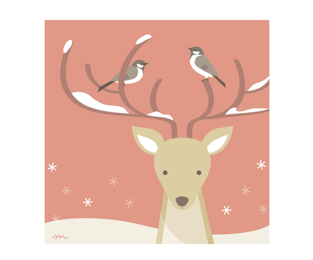 鹿の角で休む小鳥