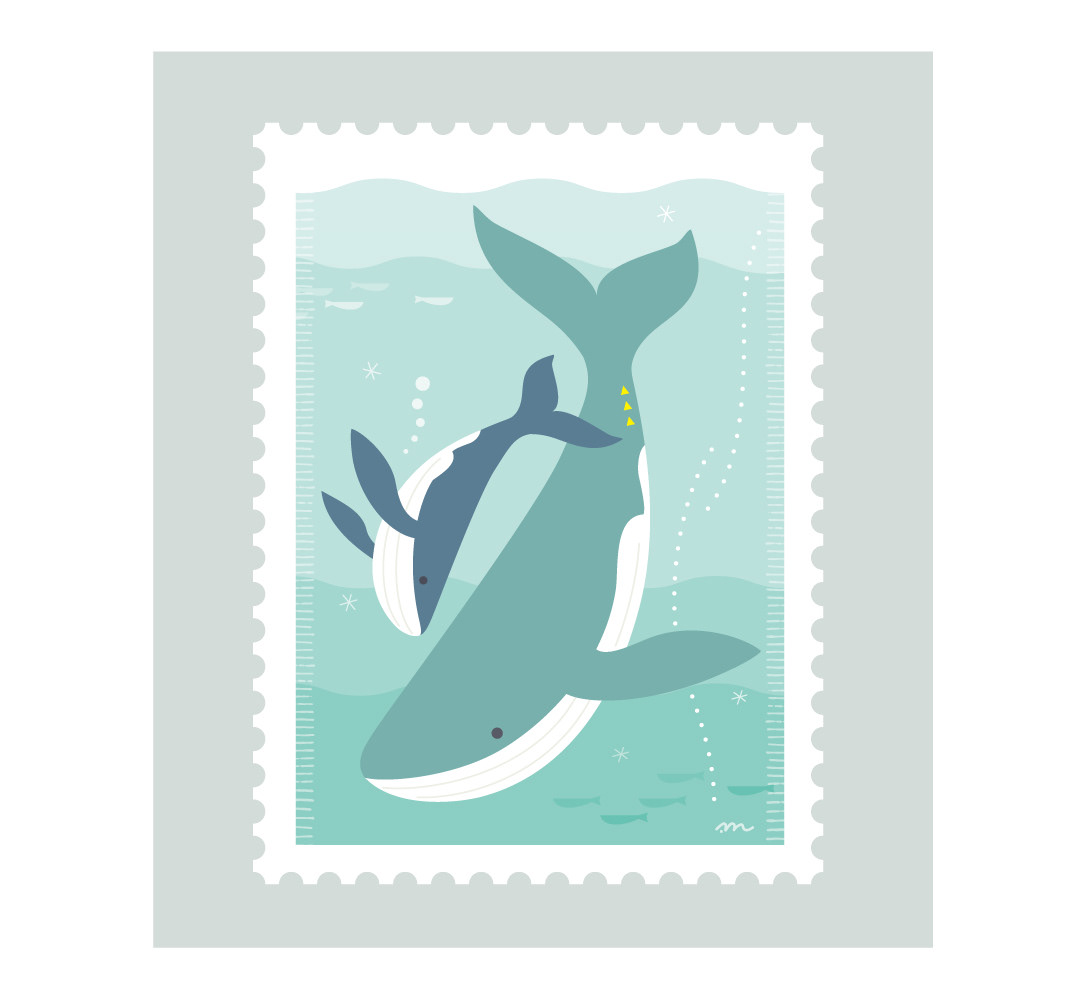 海に潜るクジラの親子