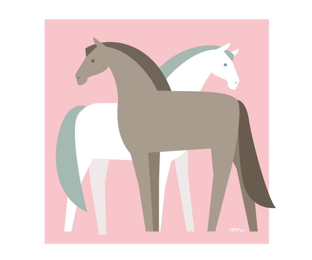 白と茶色の2頭の馬