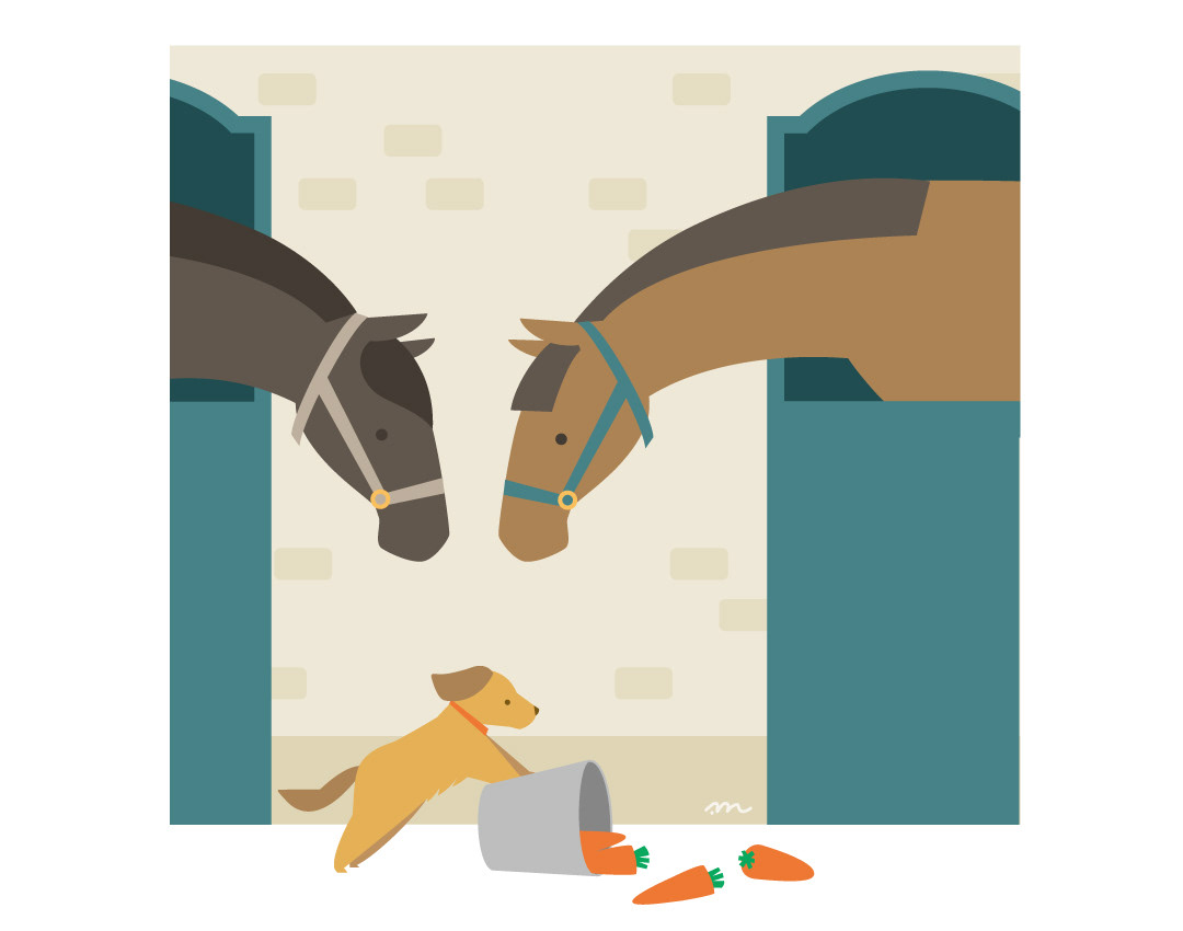 馬小屋の馬と犬