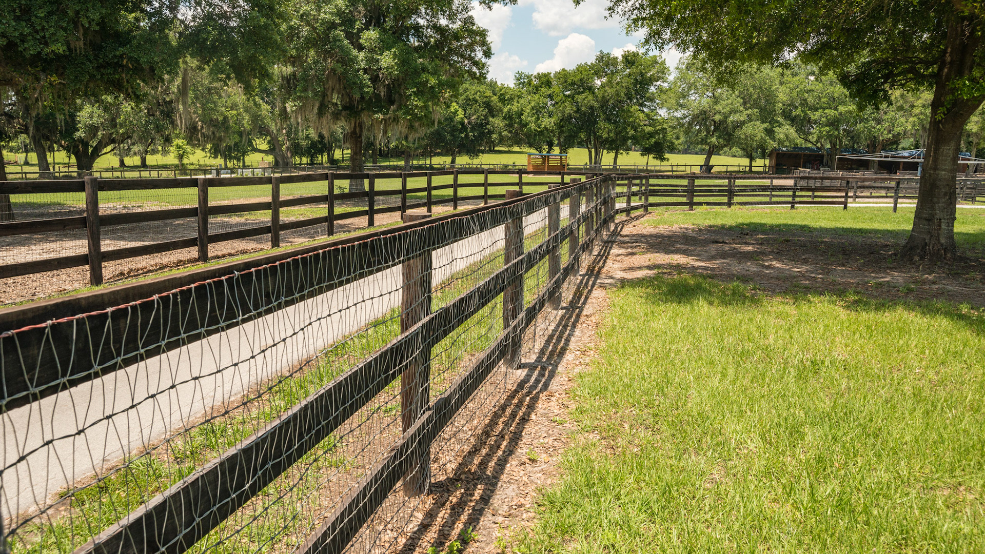 Diamond mesh woven wire fence with 3 board fencing