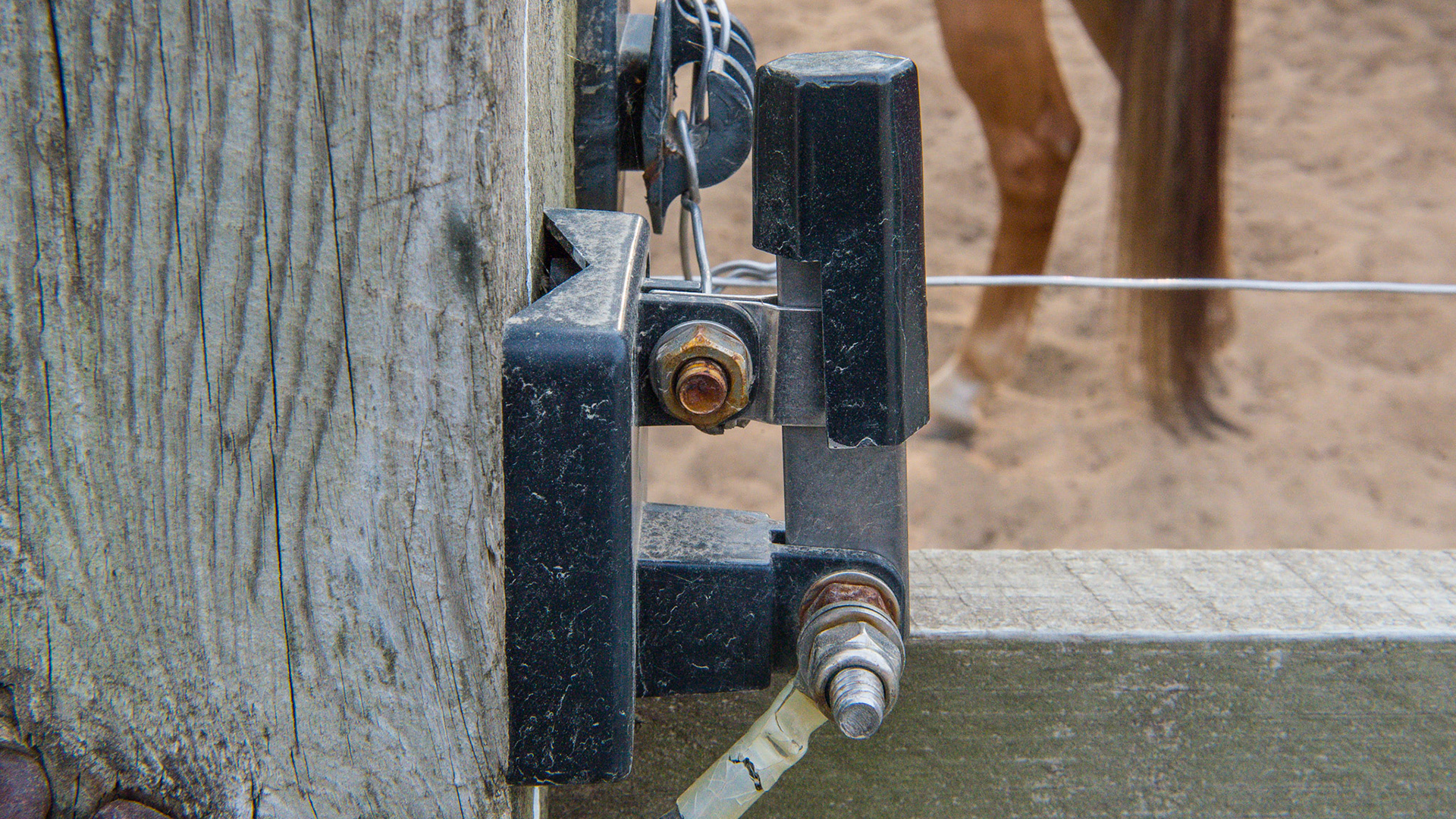 An electrified gate.  This is the knife switch used to disconnect the power for gate use.