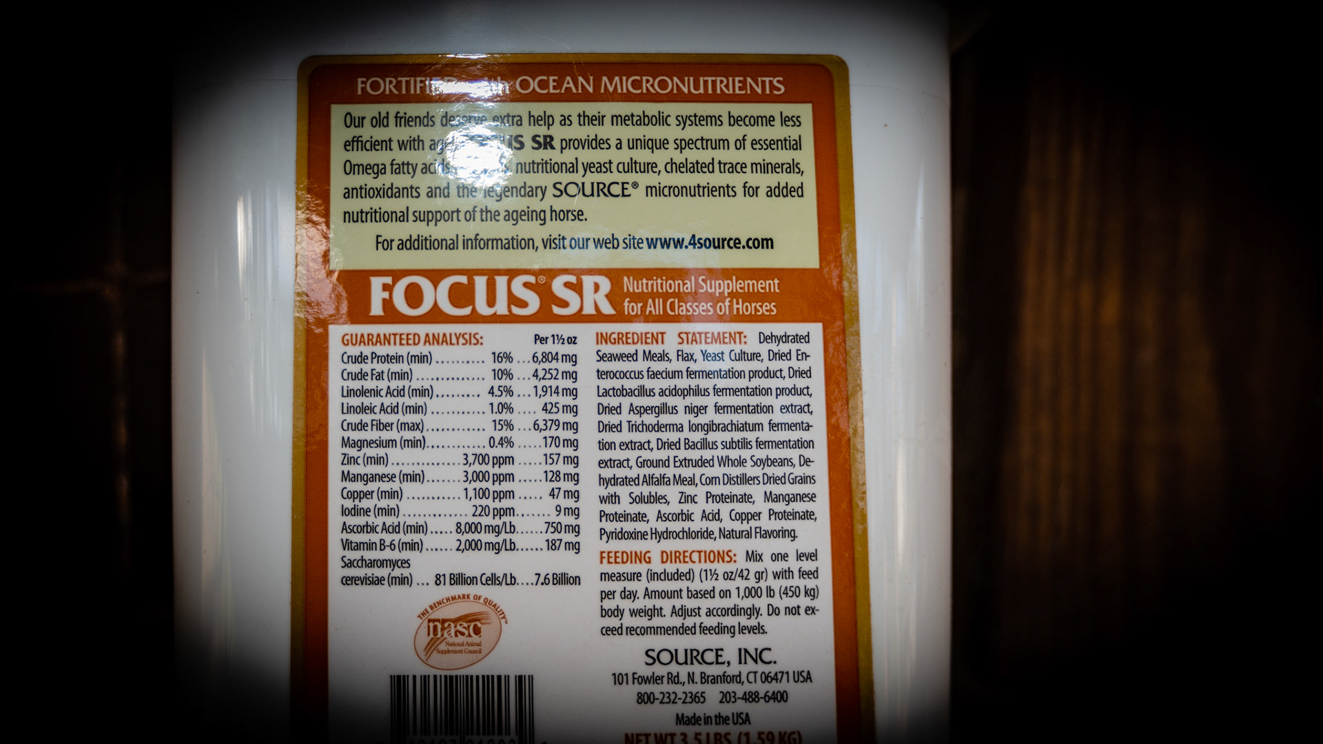 The thyroid gland on this horse is seen between the fingers here and is enlarged and non-painful.  The owner (a human medical doctor) had noticed this enlargement had recently developed and was worried as to its cause. She had also recently added a supplement with the 1st ingredient of seaweed (kelp).  Removing this supplement restored the thyroid to its normal size within a week. The ingredient label can be seen in one of these images. Enlargement of the thyroid has 3 causes: 1) excess iodine as in this case, 2) too little iodine (rare in horses) and 3) idiopathic (no known reason).
