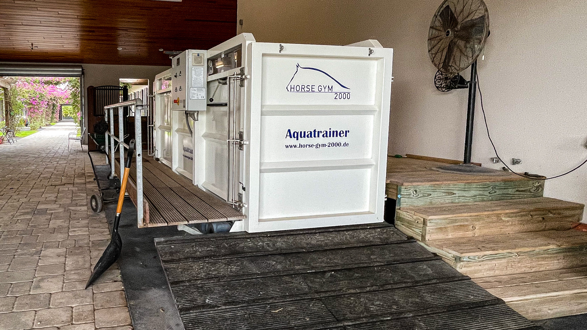 An indoor water treadmill that adds resistance to gaits without adding the weight of the horse to an injury.