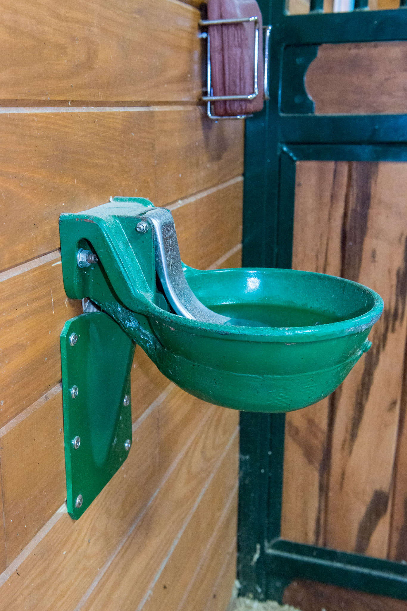 A simple lever action water delivery in a stall requires the horse to press his nose to get more water. The bowl is heated as is the whole water line providing continuous flow in the sub freezing temperatures.