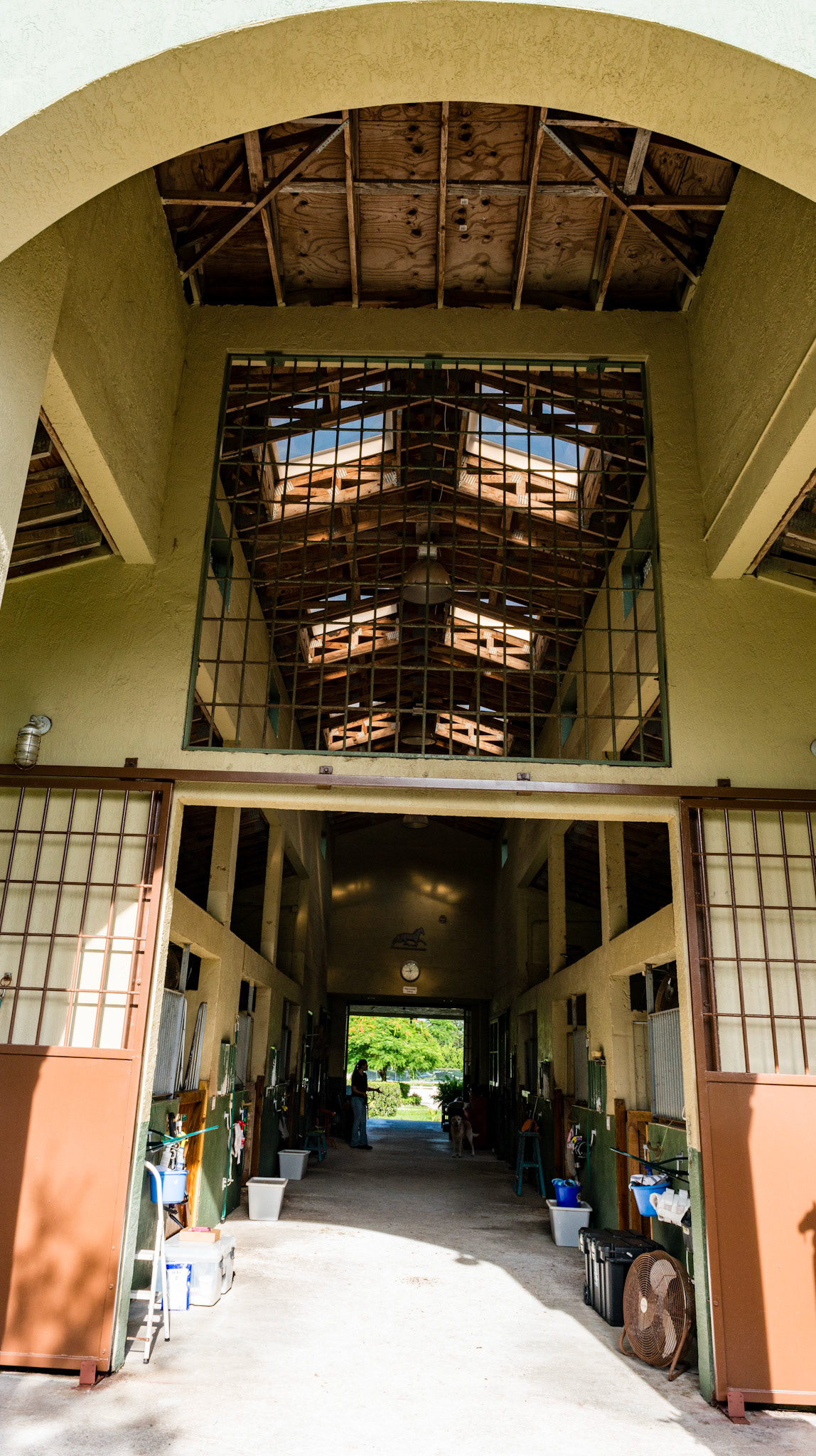 Plenty of room for air flow. A hand welded steel screen along with steel sliding doors  prevents hurricane debris from flying into the barn