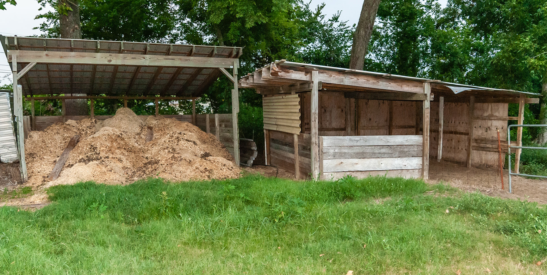 Waste is kept in one shed while the other shed is used for ponies and cattle.