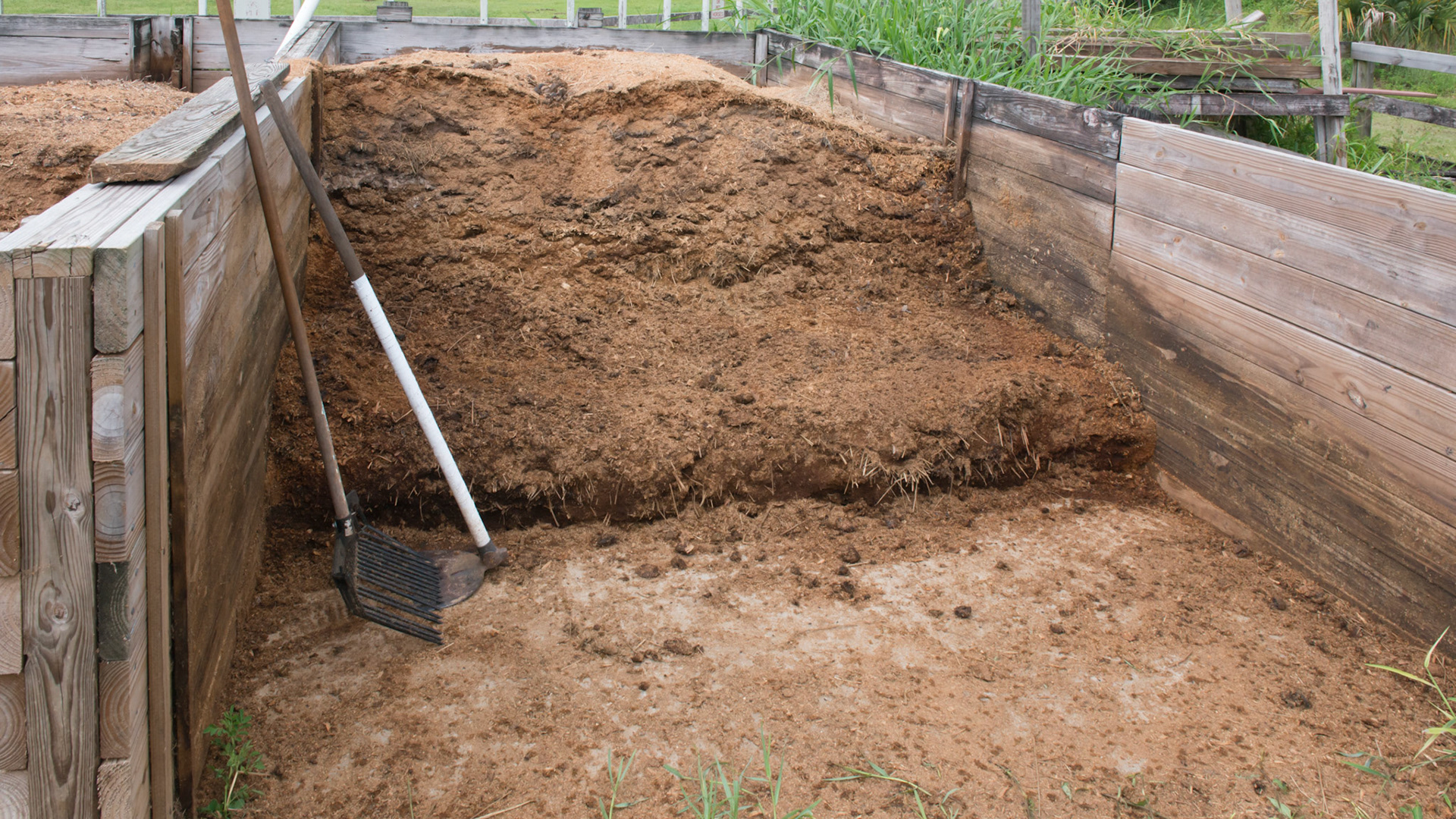 3 bins for manure composting. Air tubes plus daily watering and turning the top layers. 2 months later it is spread on a unused paddock and allowed to set for 1 month. 4 of 4