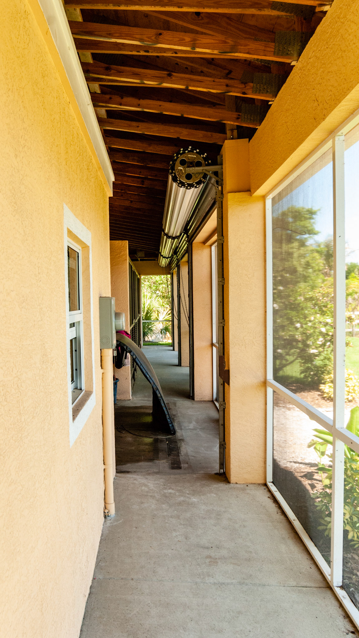 Hurricane roll up doors and screened openings.